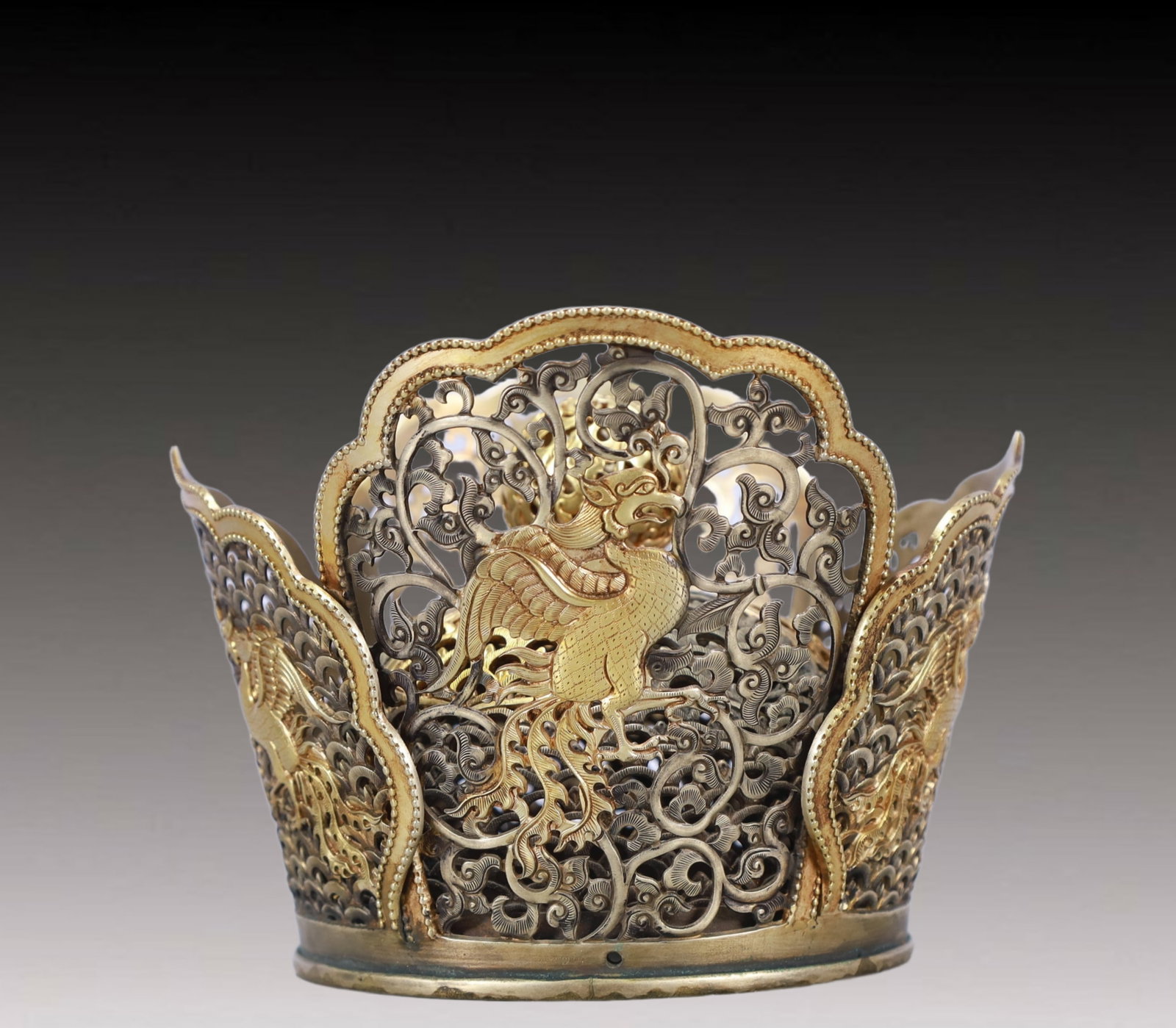 A Pair of Rare Gilt Silver Dragon and Phoenix Pattern Coronets - 9