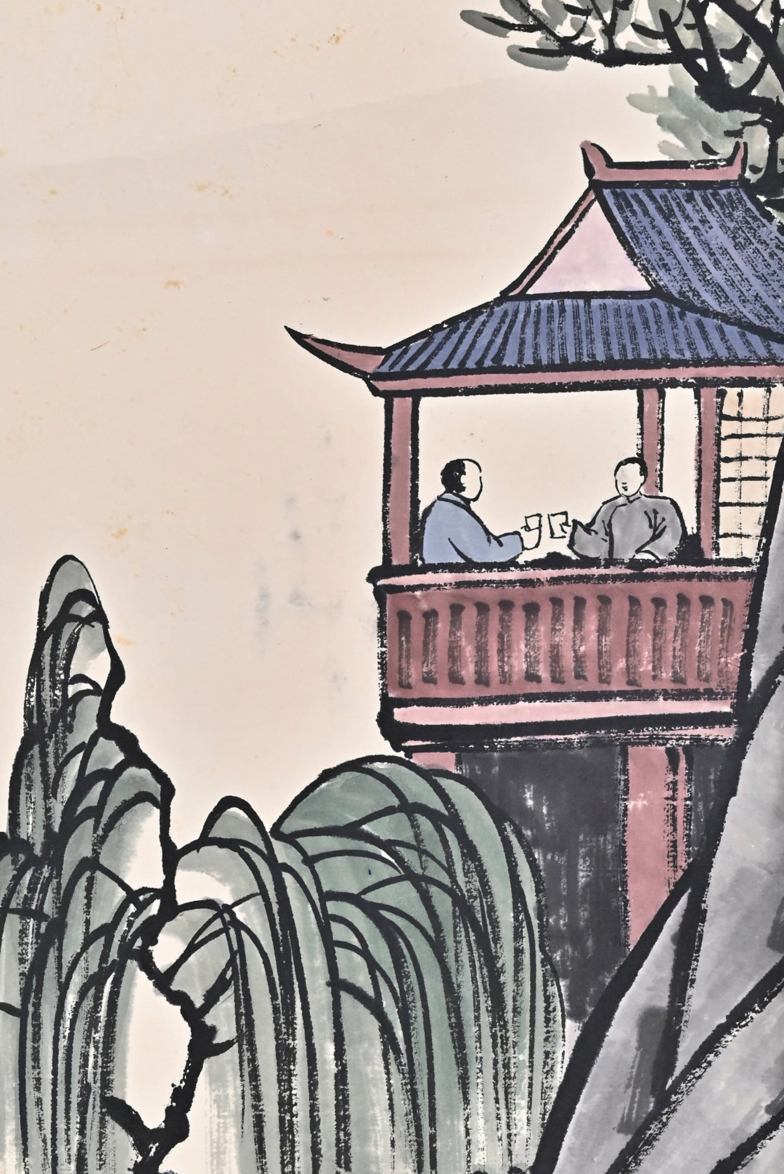 A Chinese Vertical Scroll Ink Painting of Landscape and Figure on Paper,Feng Zikai - 6