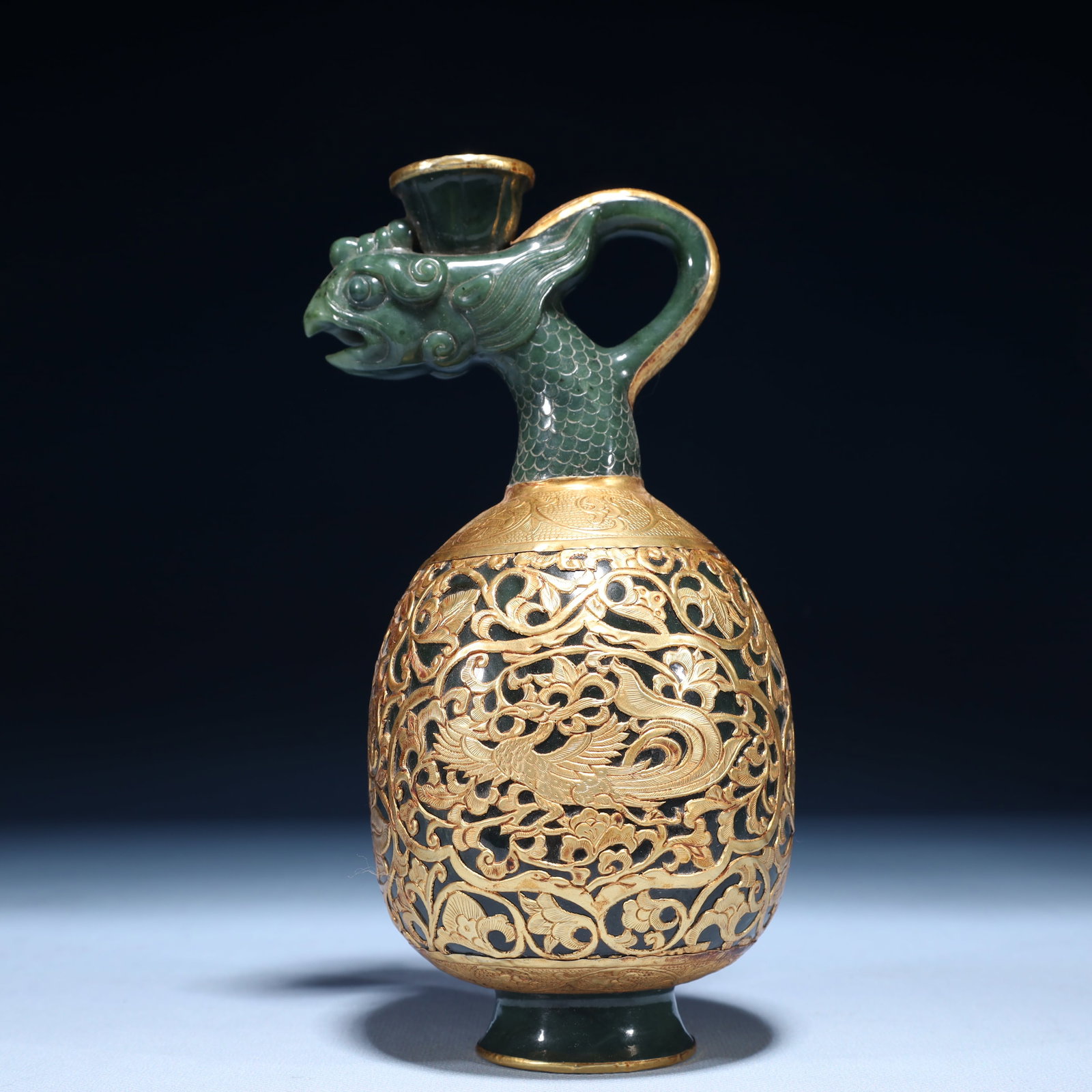 A Pair of Exquisite Jasper Cover with Gold Dragon and Phoenix Pattern Pots - 10