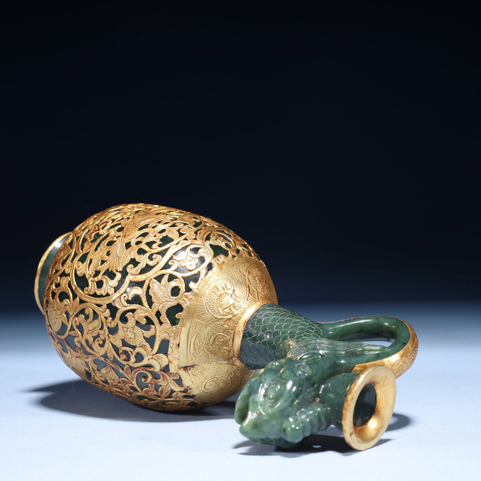 A Pair of Exquisite Jasper Cover with Gold Dragon and Phoenix Pattern Pots - 11