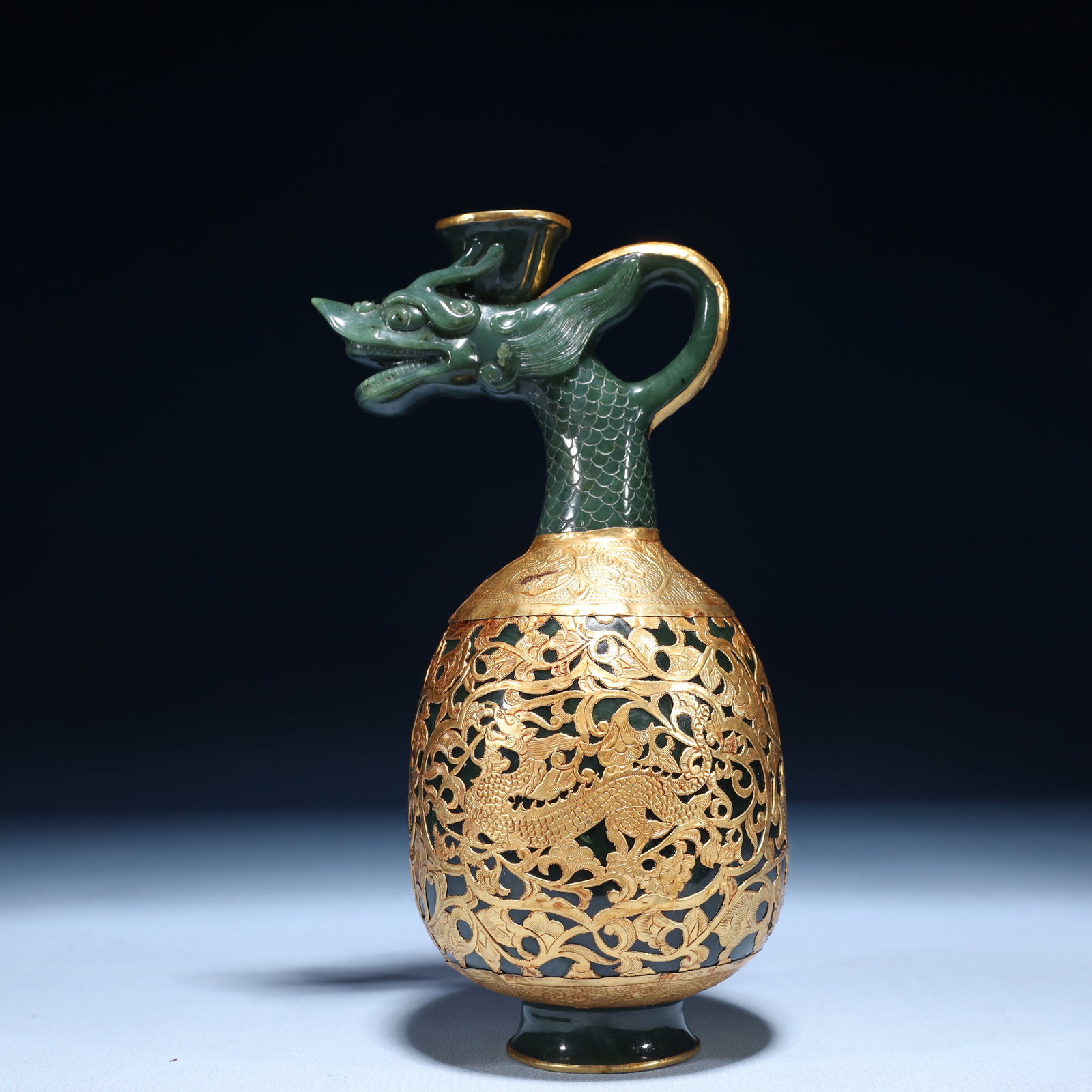 A Pair of Exquisite Jasper Cover with Gold Dragon and Phoenix Pattern Pots - 7
