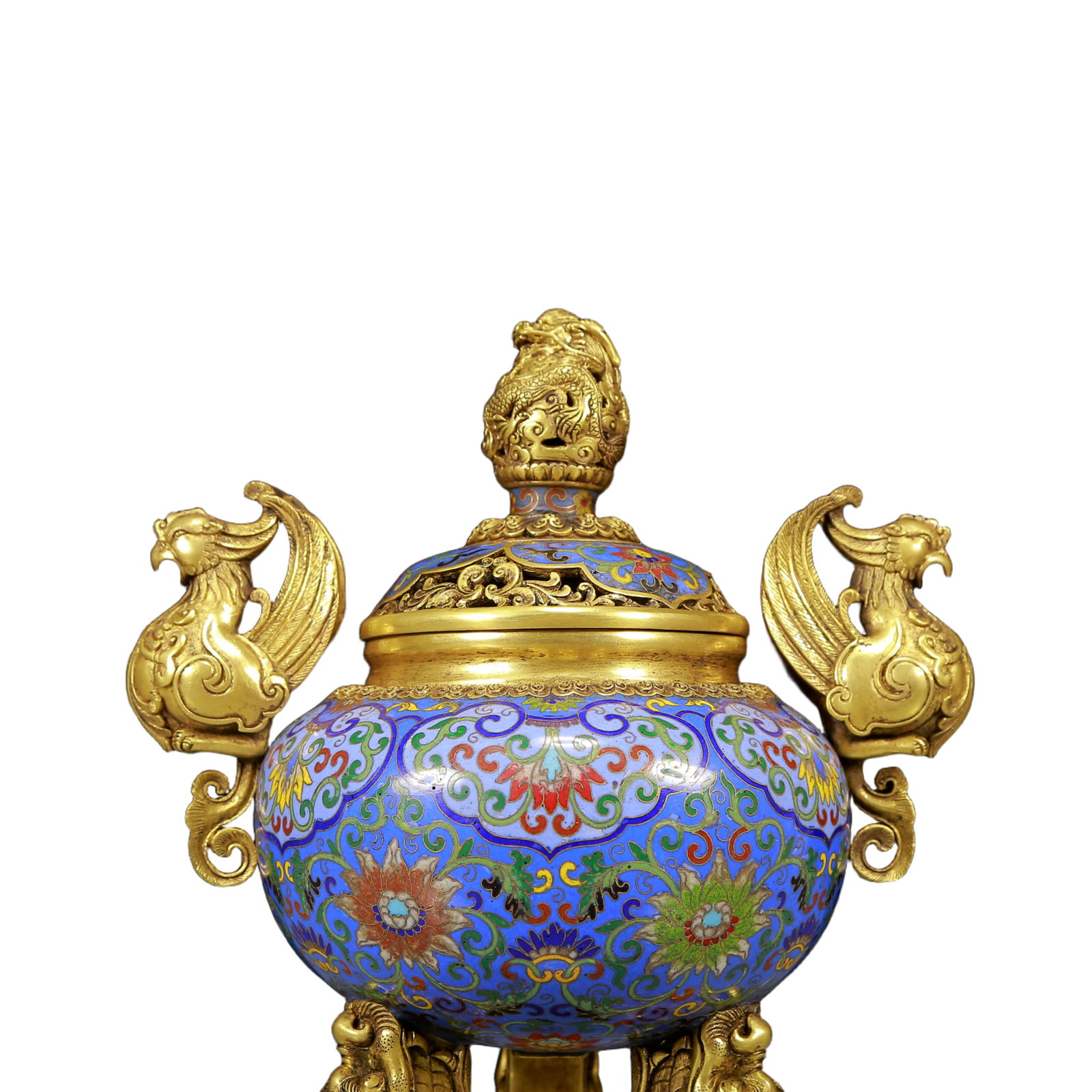 A Rare Cloisonne Lotus Pattern Phoenix-Ears Tripod Censer - 2