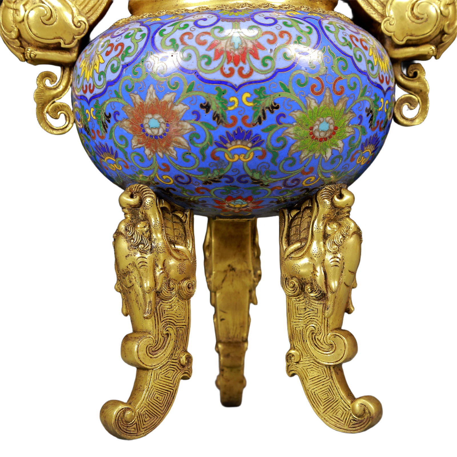 A Rare Cloisonne Lotus Pattern Phoenix-Ears Tripod Censer - 3