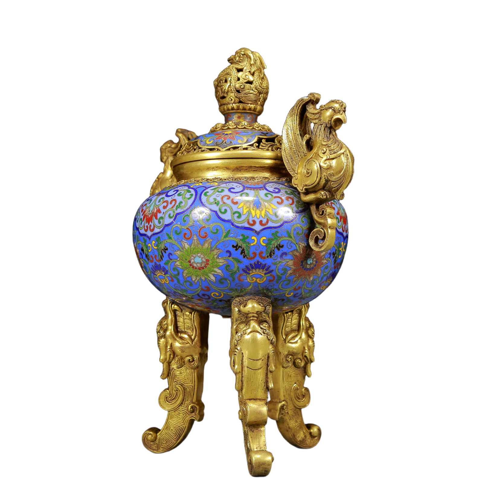 A Rare Cloisonne Lotus Pattern Phoenix-Ears Tripod Censer - 4