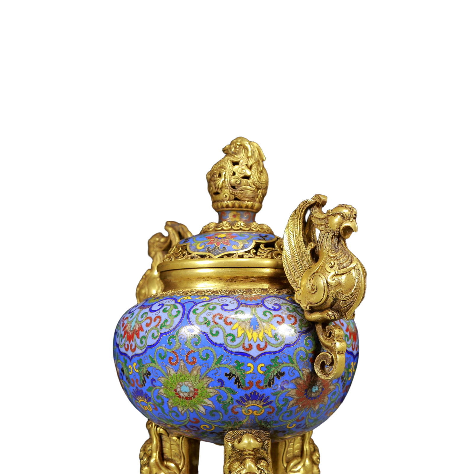 A Rare Cloisonne Lotus Pattern Phoenix-Ears Tripod Censer - 5