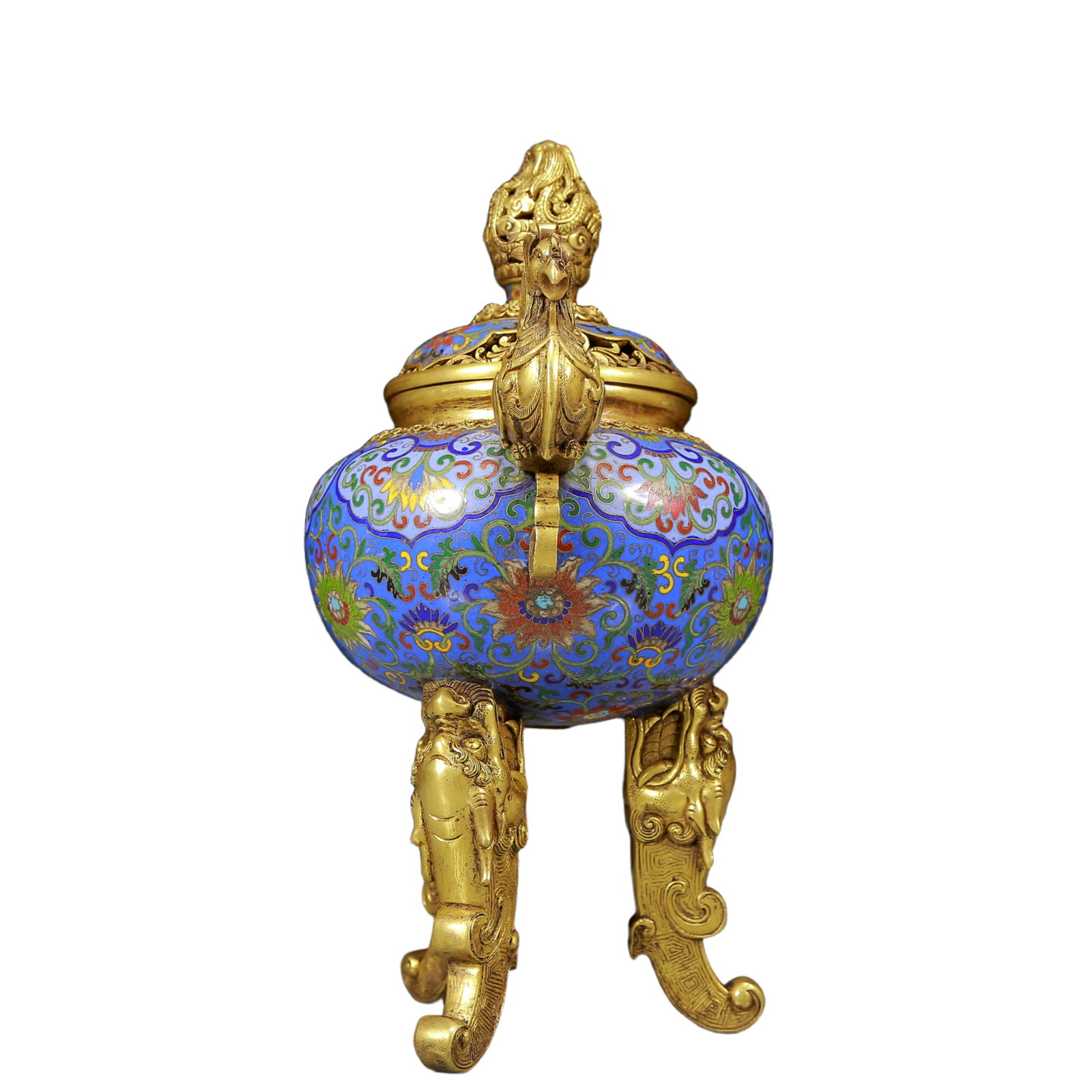 A Rare Cloisonne Lotus Pattern Phoenix-Ears Tripod Censer - 7