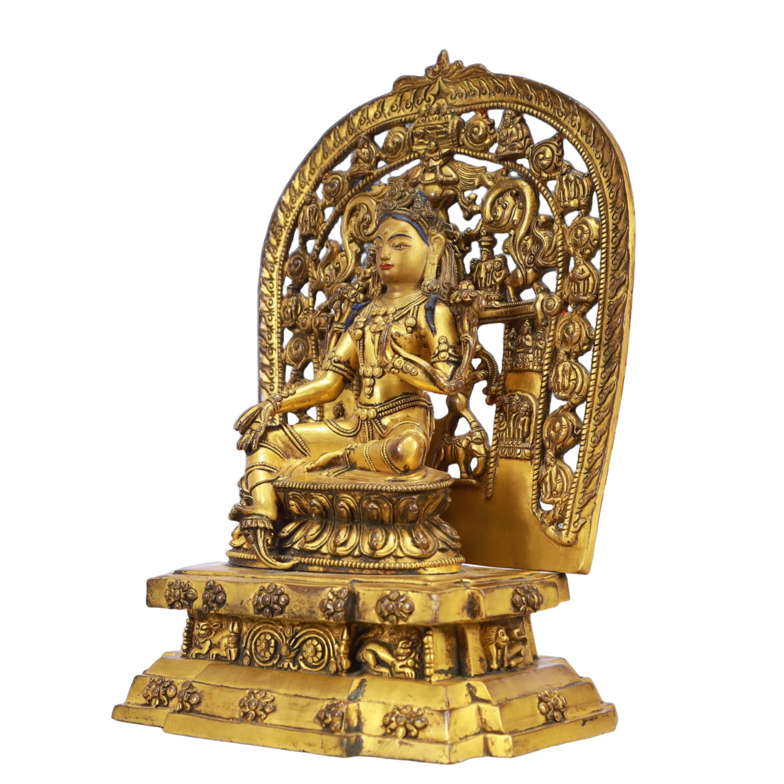 A Solemn Gilt Bronze Statue of Tara,With Inscription - 4