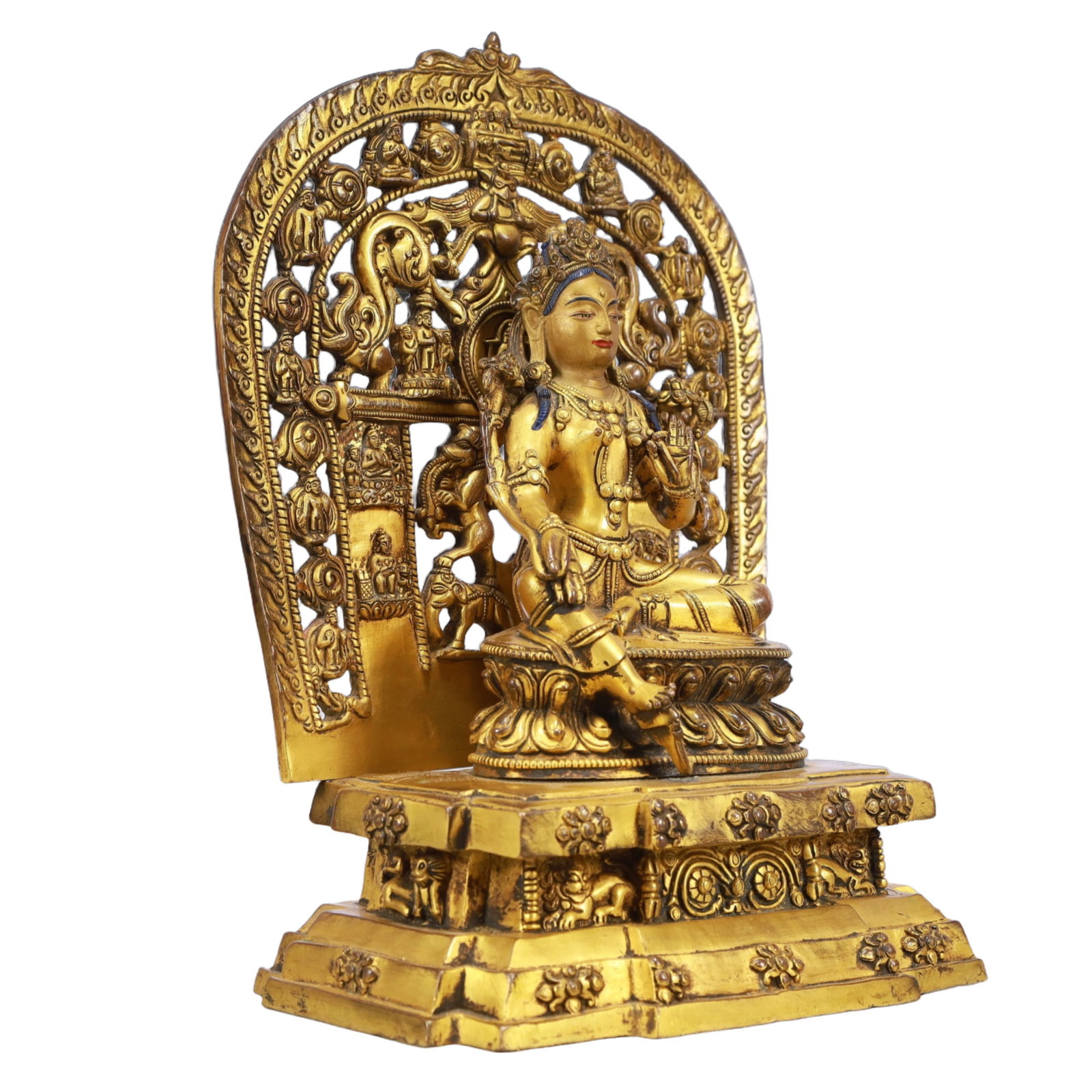 A Solemn Gilt Bronze Statue of Tara,With Inscription - 6