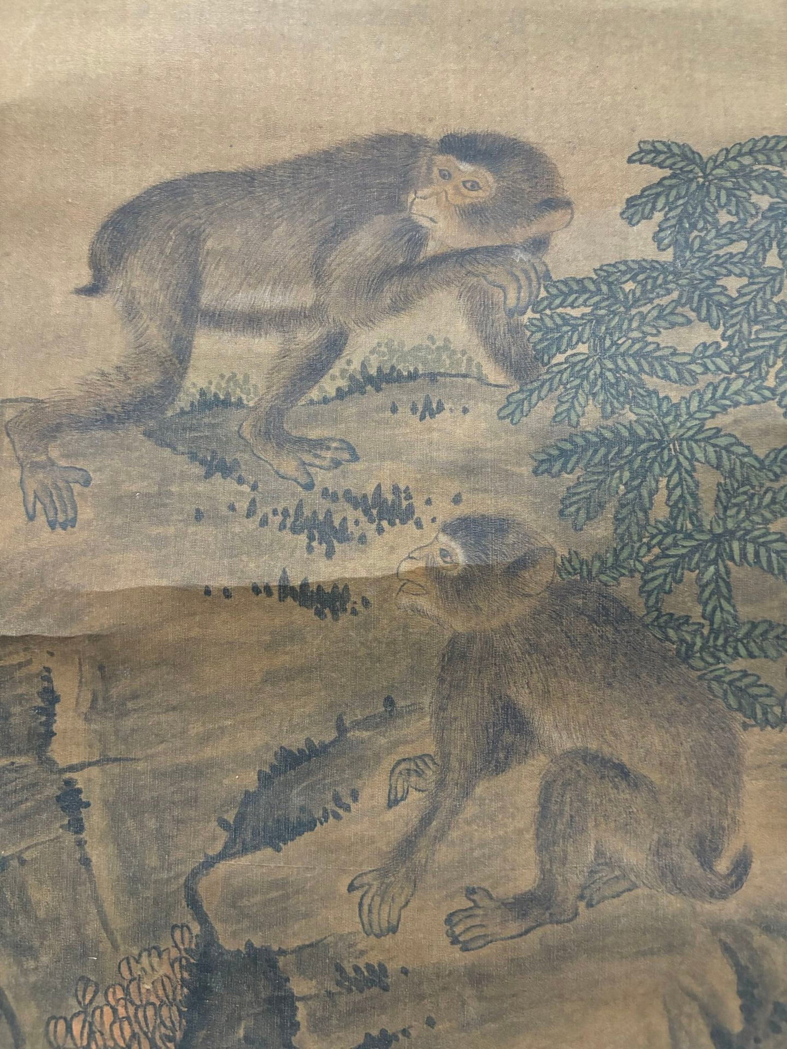 A Chinese Vertical Scroll Ink Painting of Monkey on Silk,Shen Quan - 6