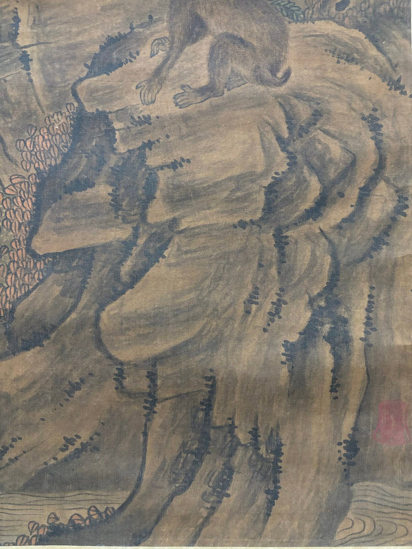 A Chinese Vertical Scroll Ink Painting of Monkey on Silk,Shen Quan - 8