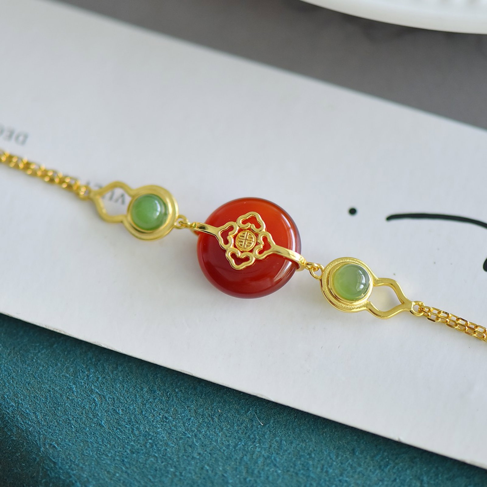 An Exquisite Sterling Silver-Gold Plated Inlaid Agate Bracelets,Inlaid Jasper - 2