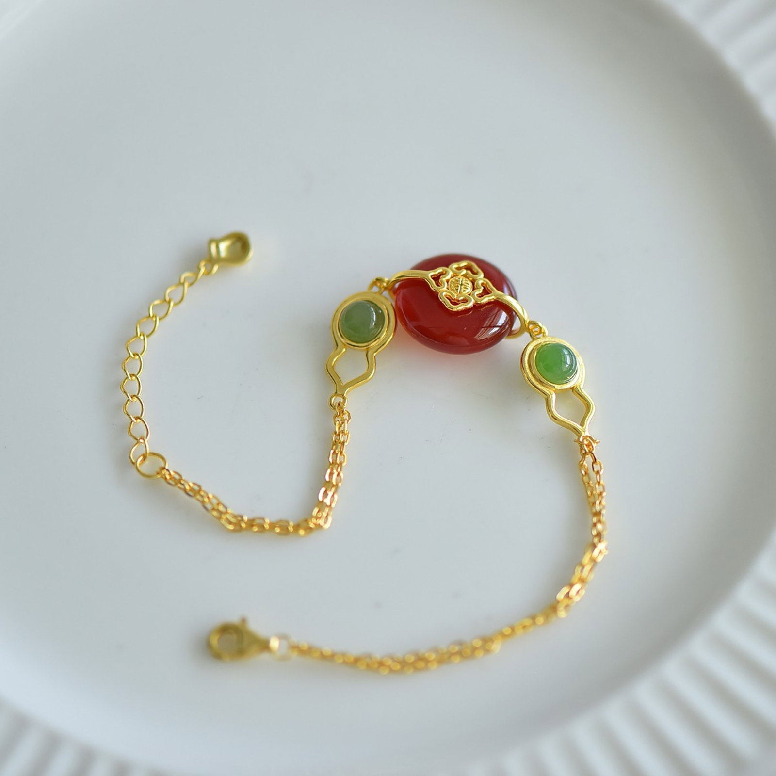 An Exquisite Sterling Silver-Gold Plated Inlaid Agate Bracelets,Inlaid Jasper - 3