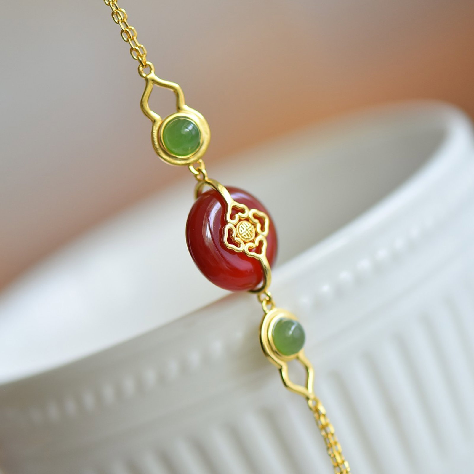 An Exquisite Sterling Silver-Gold Plated Inlaid Agate Bracelets,Inlaid Jasper - 4