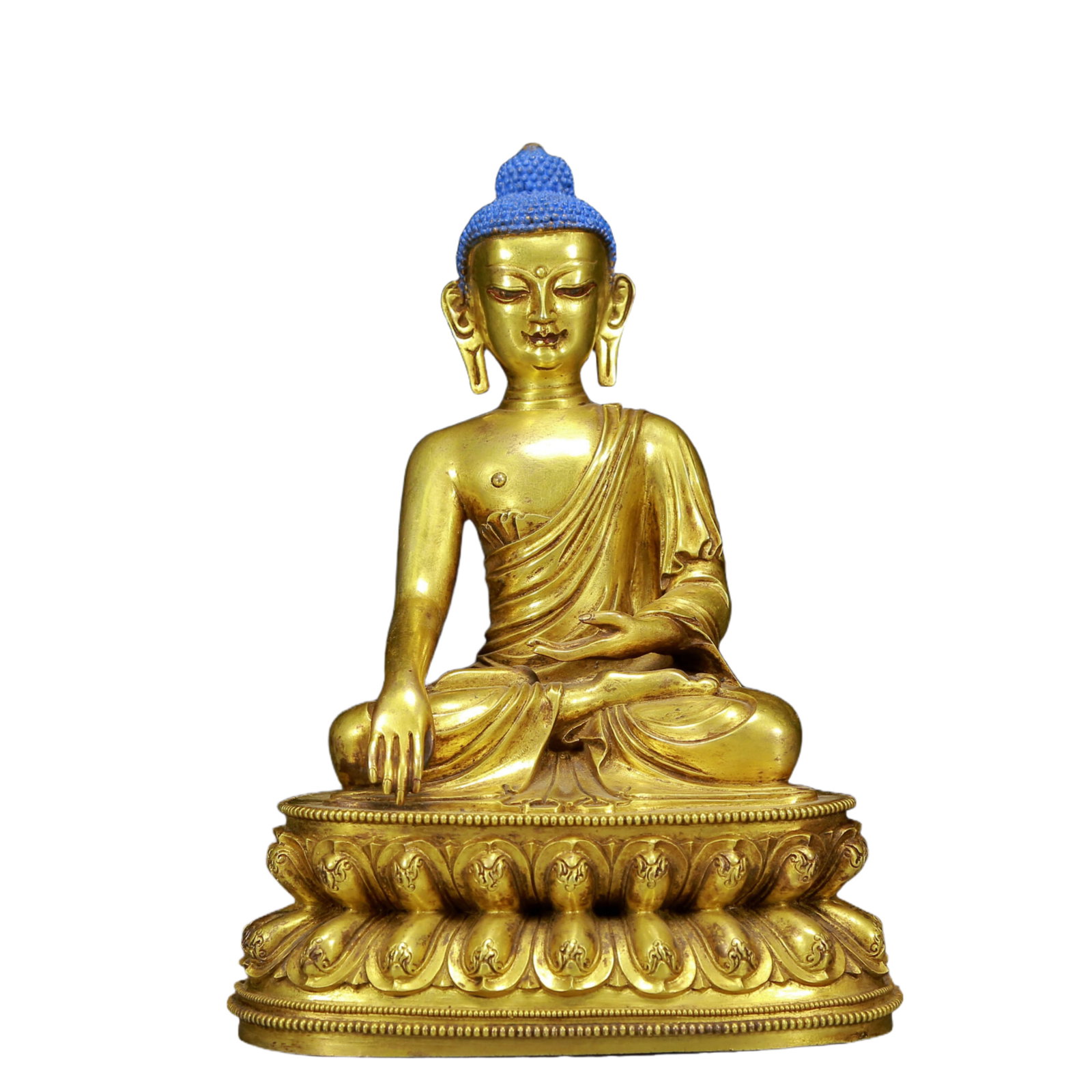 A Solemn Gilt Bronze Statue of Sakyamuni: Estimated Value:4800-9600 A Solemn Gilt Bronze Statue of Sakyamuni,Song Dynasty, China,Size:5.9inx3.9inx7.9in,Weight:2105g