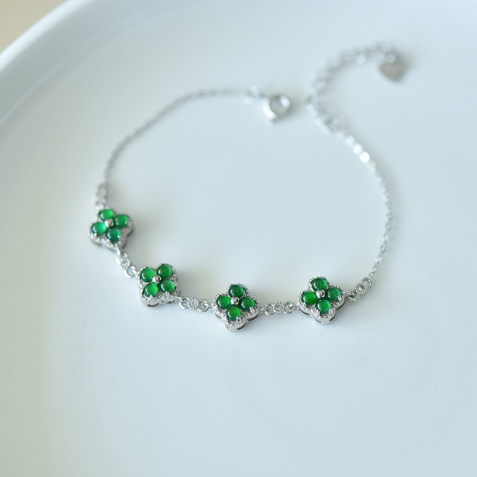 An Exquisite Sterling Silver Inlaid Jadeite Bracelets,Inlaid Diamond - 3