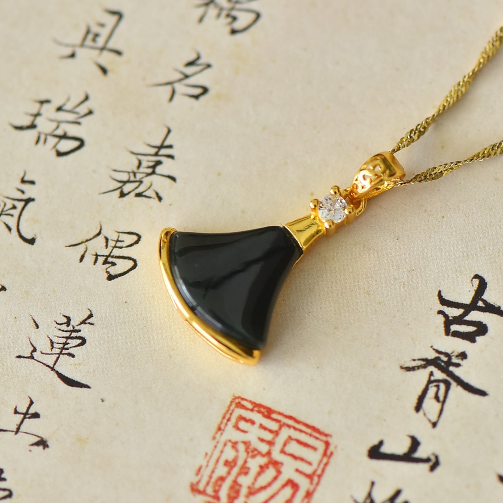 An Exquisite Sterling Silver-Gold Plated Inlaid Black Jade Pendant - 4