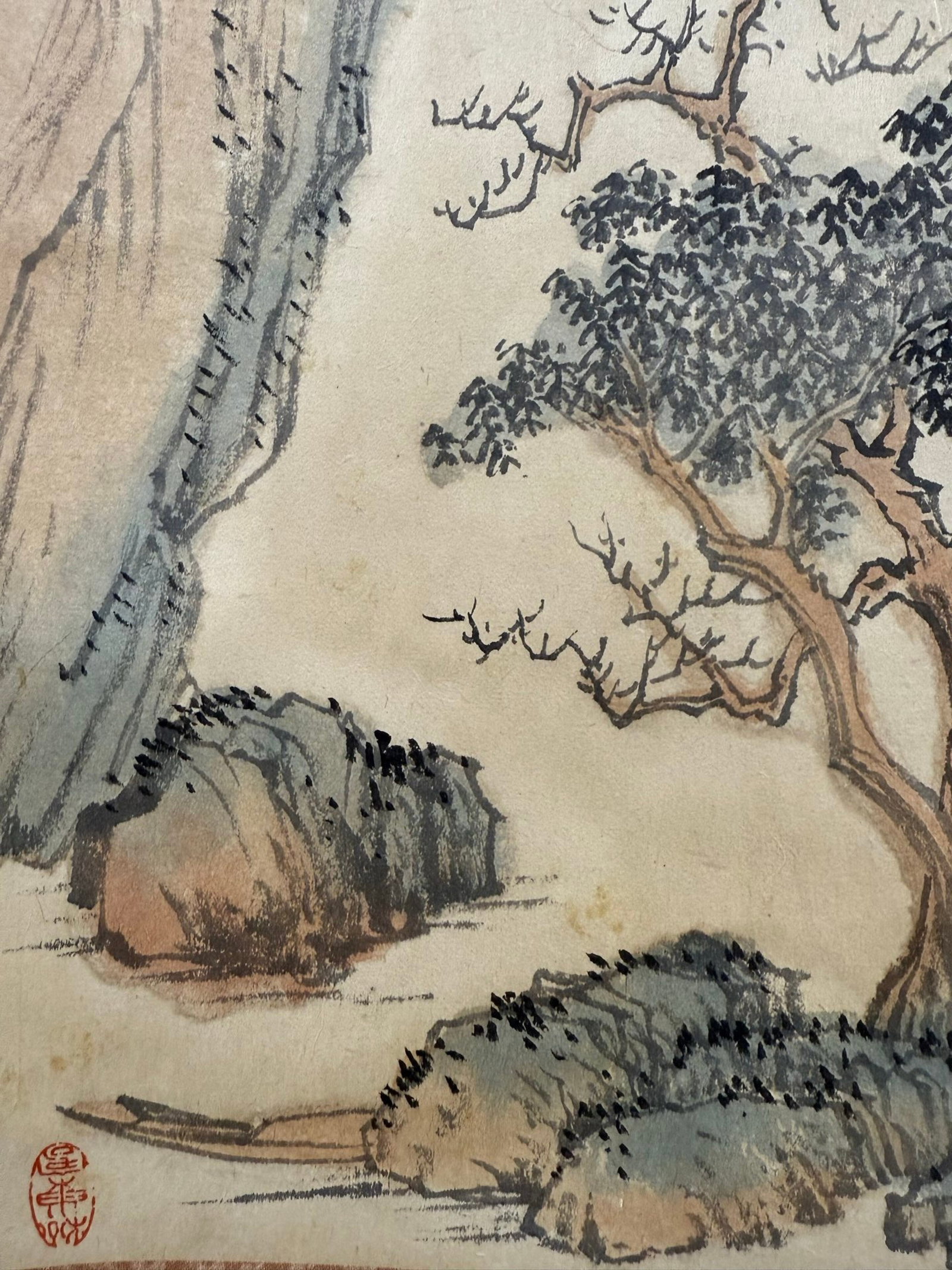 A Chinese Vertical Scroll Ink Painting of Landscape and Figure on Paper,Fu Ru - 4