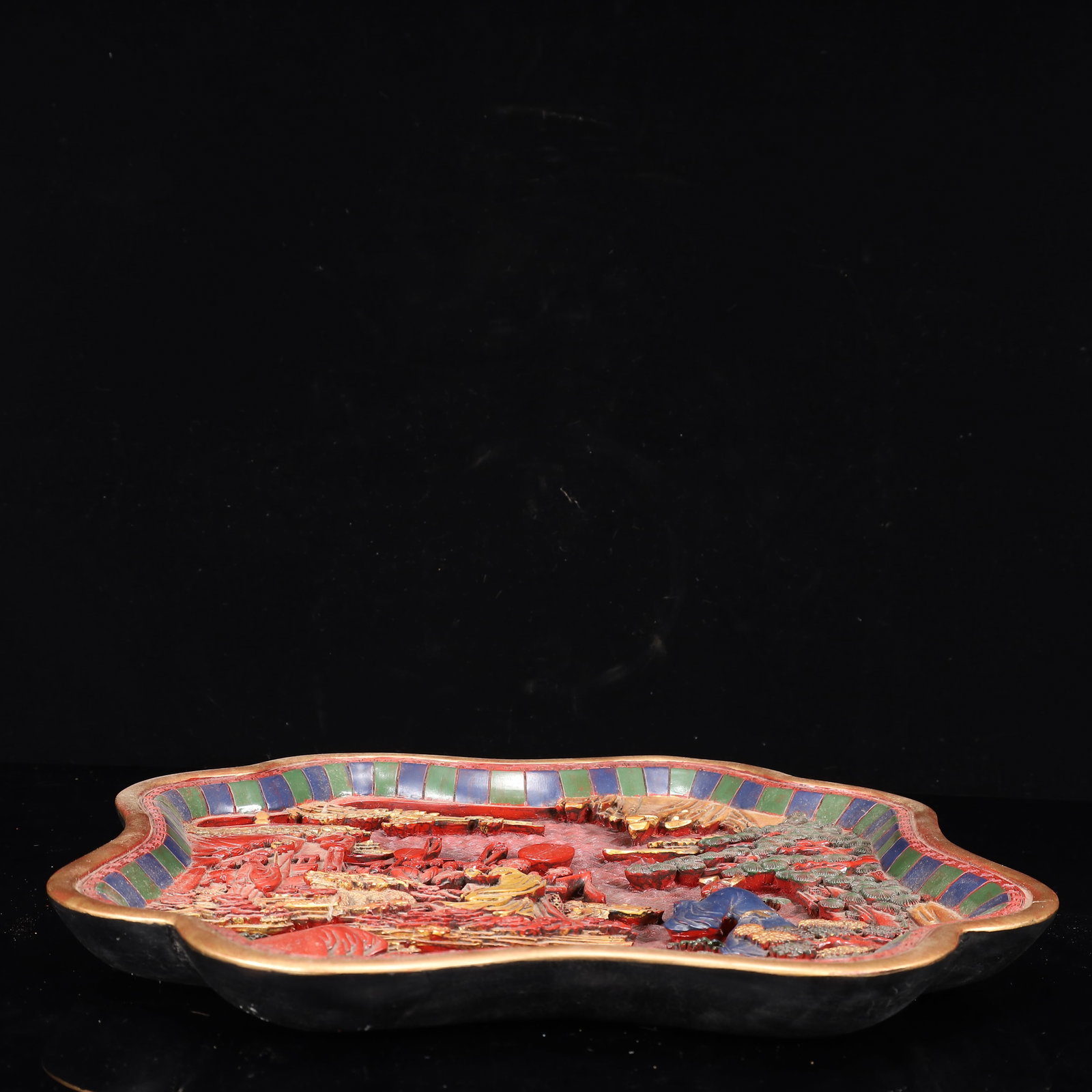 A Rare Carved Red Lacquer Painted Color Figure Pattern Plate - 2