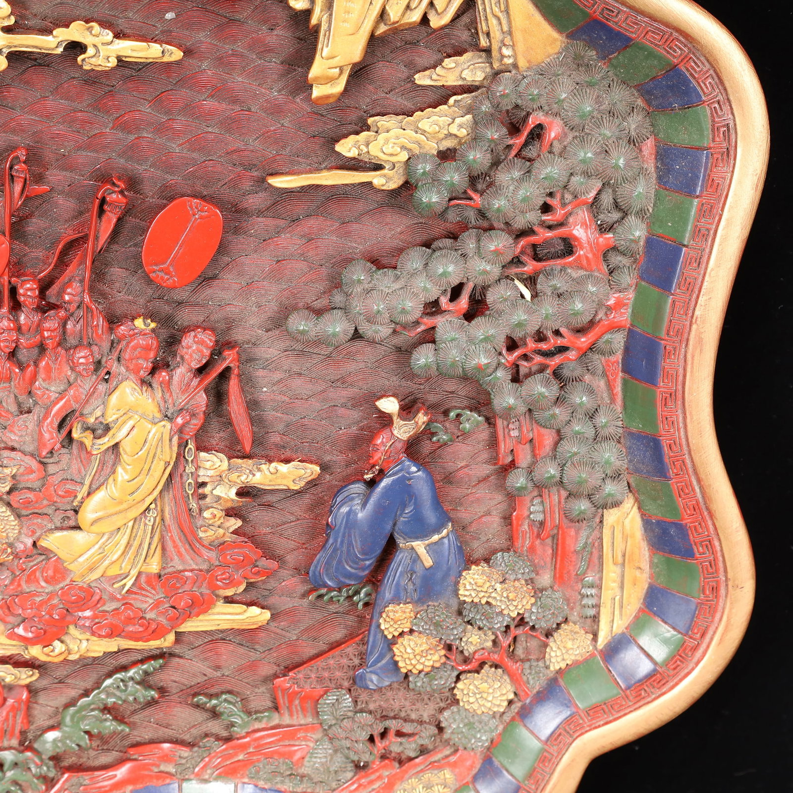 A Rare Carved Red Lacquer Painted Color Figure Pattern Plate - 6