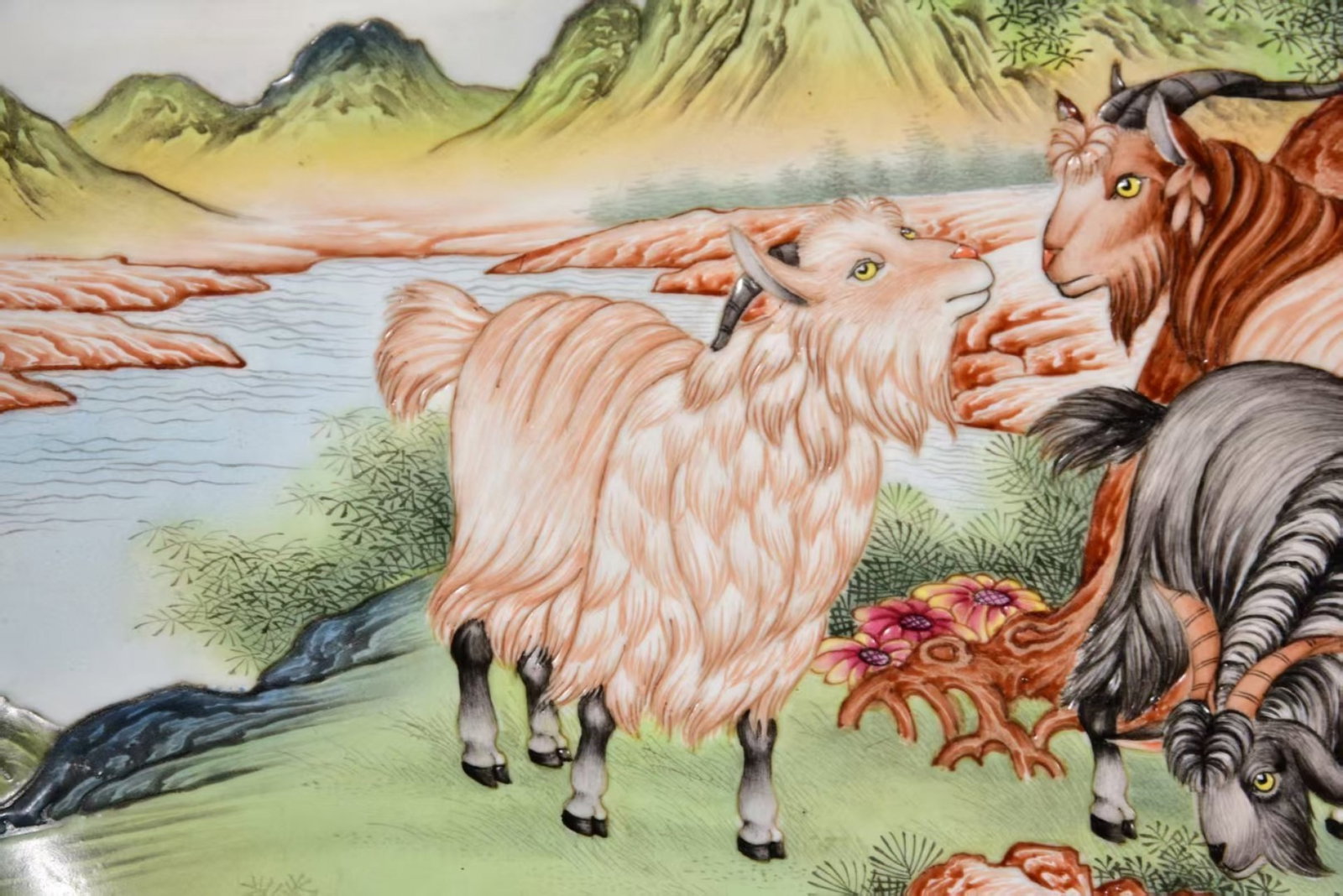 A Huge Enamel Landscape and Sheep Pattern Plate - 4