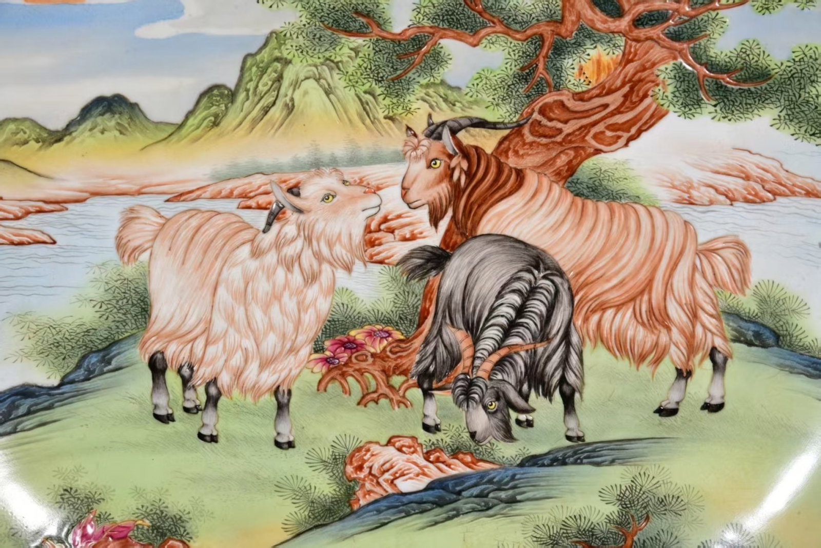 A Huge Enamel Landscape and Sheep Pattern Plate - 6