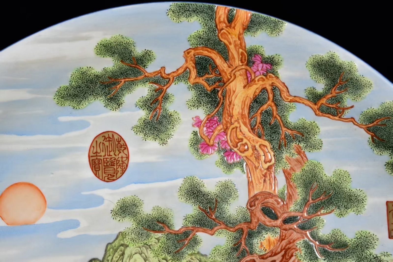 A Huge Enamel Landscape and Sheep Pattern Plate - 8