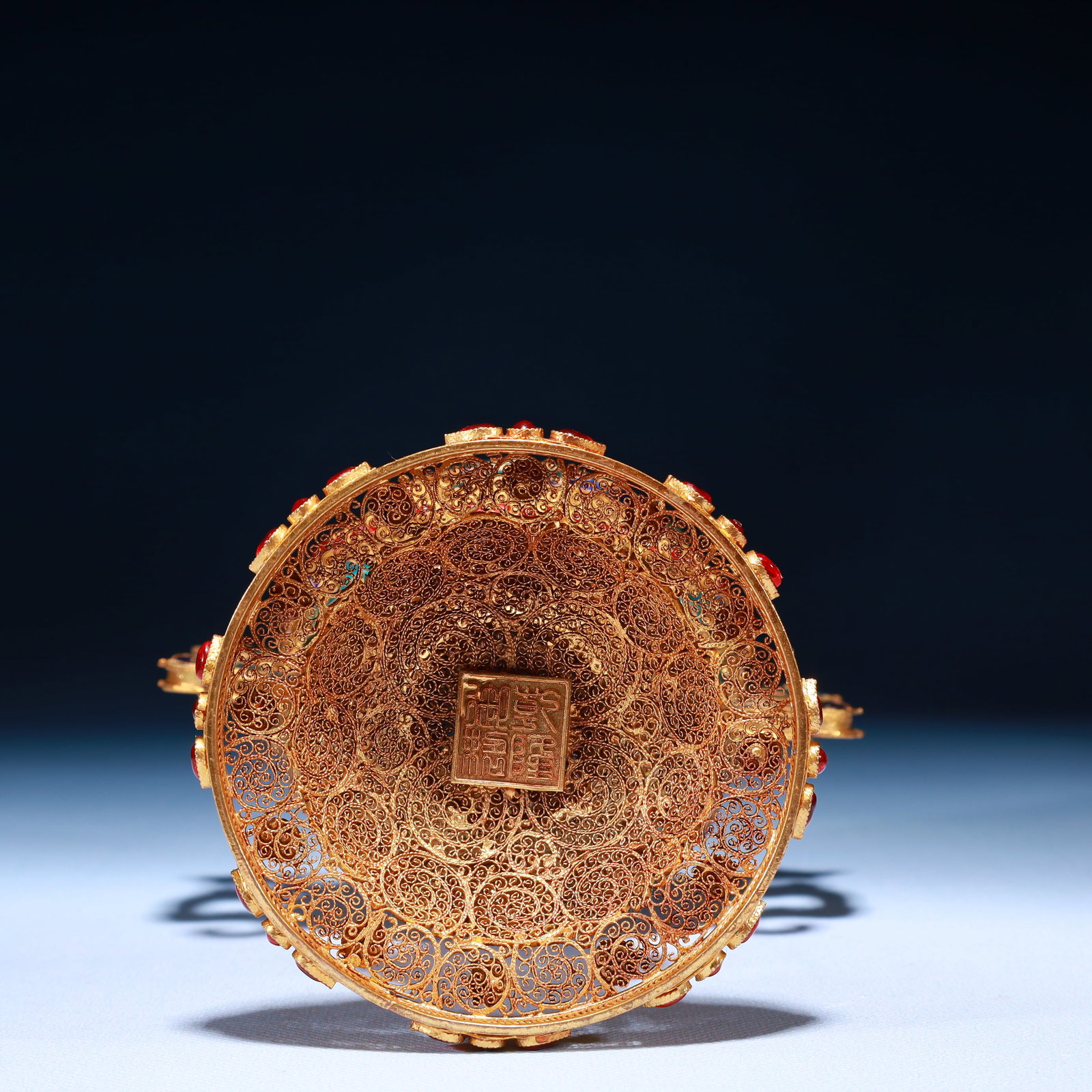 An Exquisite Filigree and Gilding Lotus and Phoenix Pattern Double-Ears Jar with Cover,Inlaid Gems - 9