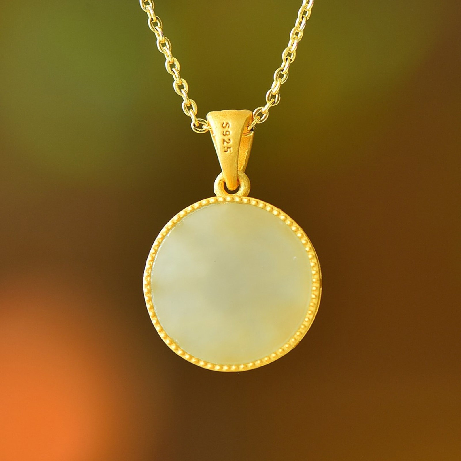 An Exquisite Sterling Silver-Gold Plated Inlaid White Jade Pendant - 5