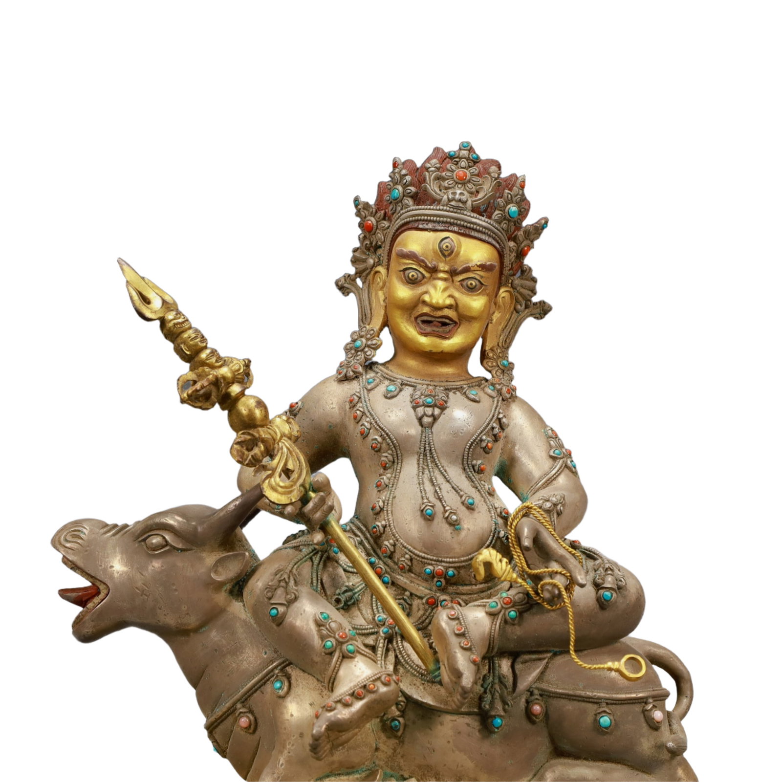 A Solemn Gilt Bronze Statue of Mammon,Inlaid Turquoise - 2