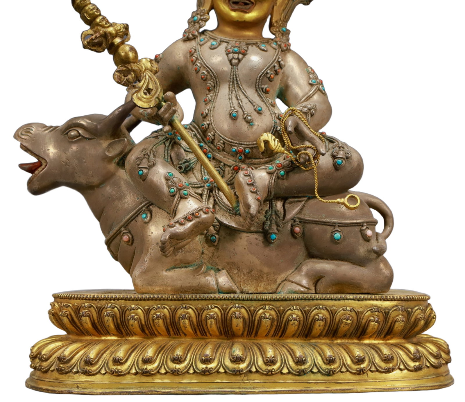 A Solemn Gilt Bronze Statue of Mammon,Inlaid Turquoise - 3