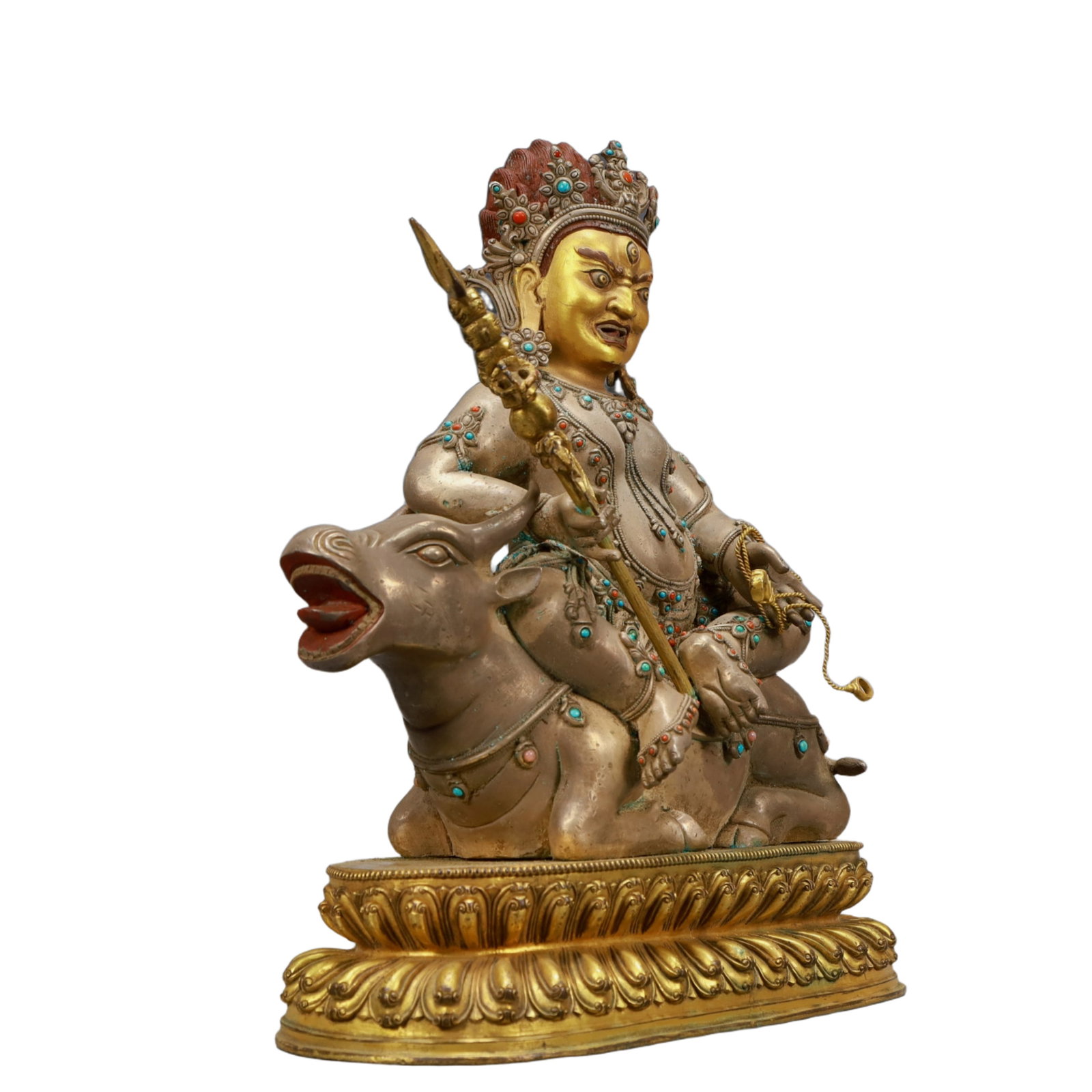 A Solemn Gilt Bronze Statue of Mammon,Inlaid Turquoise - 4