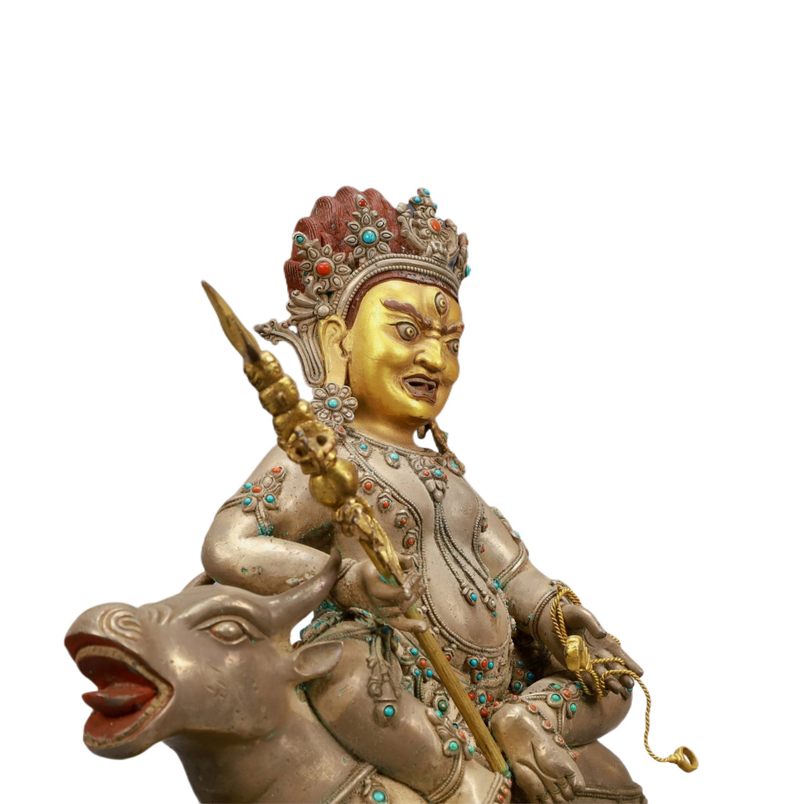 A Solemn Gilt Bronze Statue of Mammon,Inlaid Turquoise - 5