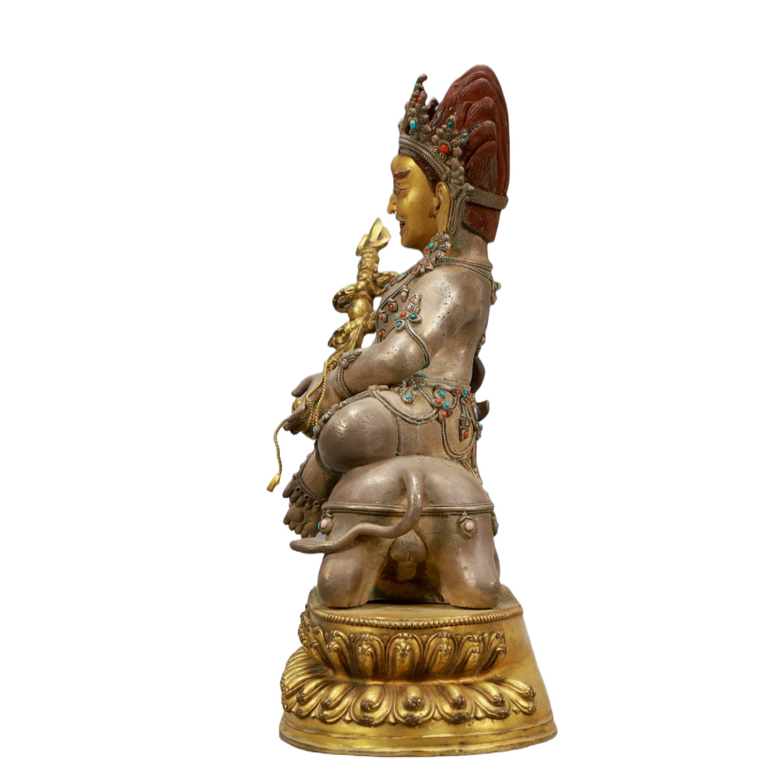 A Solemn Gilt Bronze Statue of Mammon,Inlaid Turquoise - 8