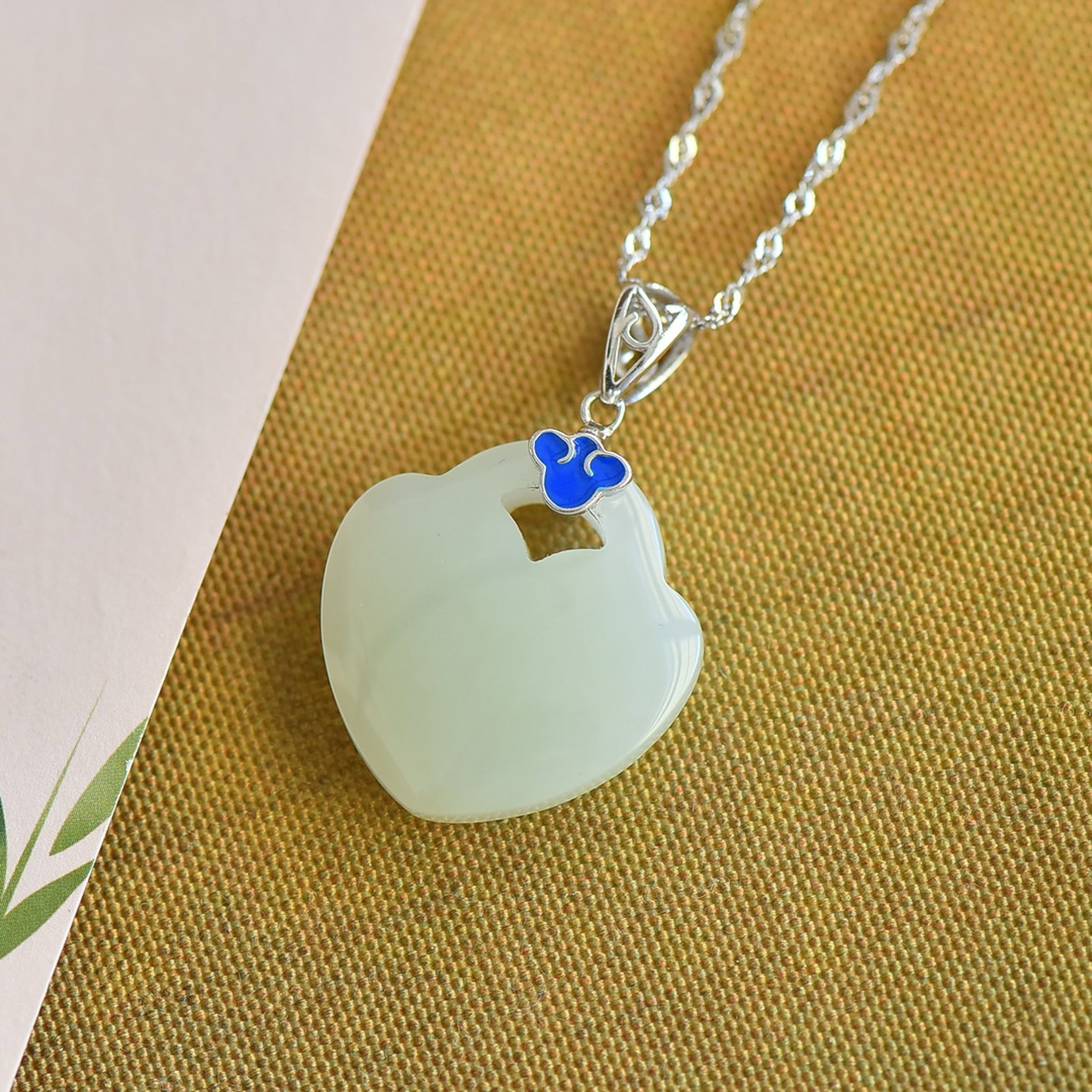 An Exquisite Sterling Silver Inlaid White Jade Pendant - 2