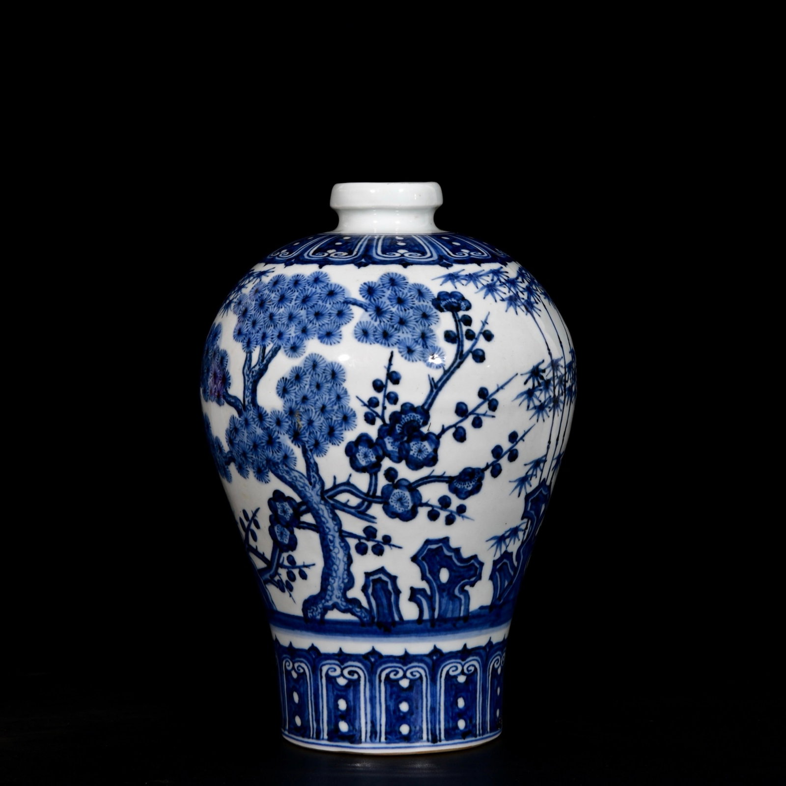 An Exquisite Blue and White Pine, Bamboo and Plum Blossom Pattern Vase - 4