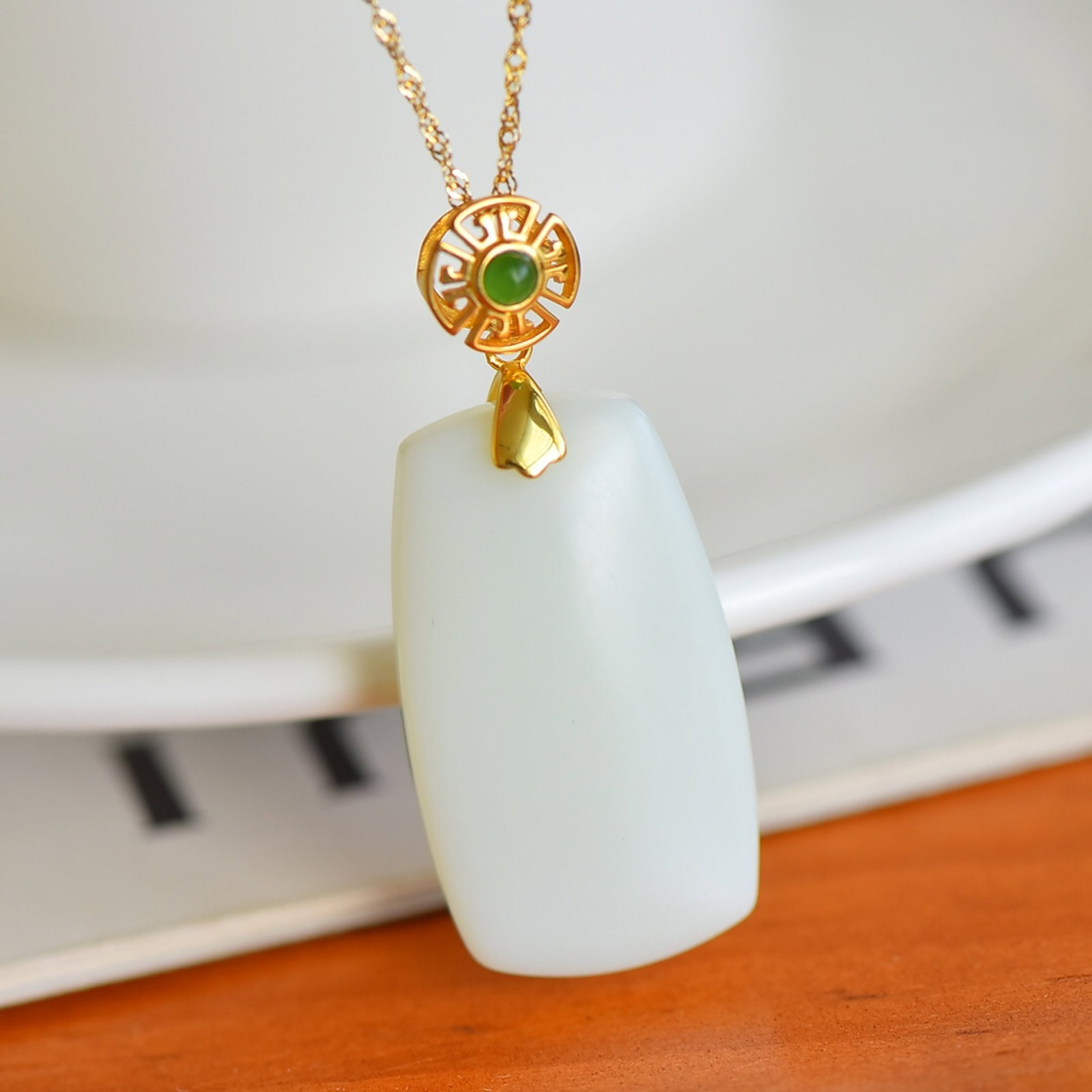 An Exquisite Sterling Silver-Gold Plated Inlaid White Jade Pendant - 2