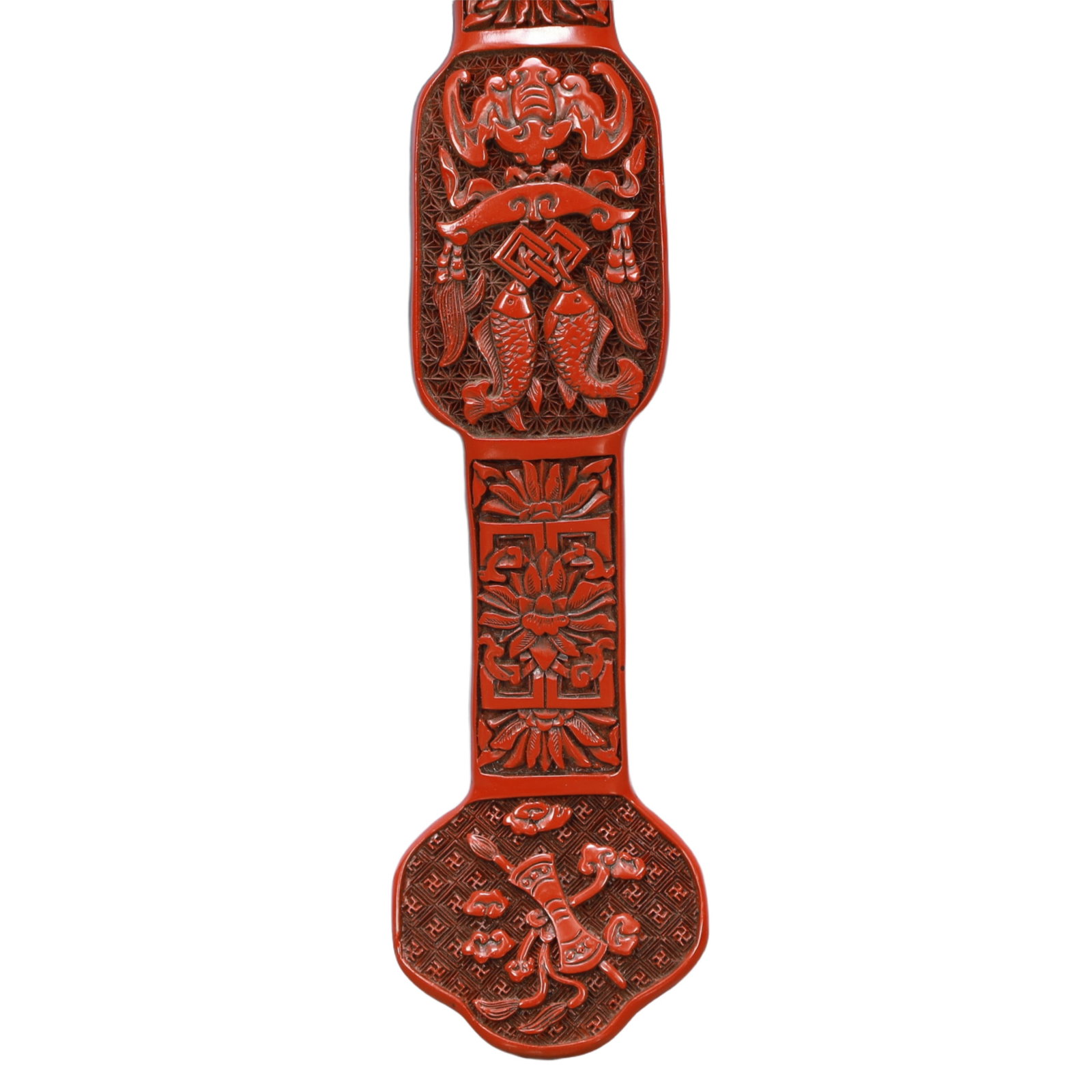 A Rare Carved Red Lacquer Figure Pattern Ruyi - 3