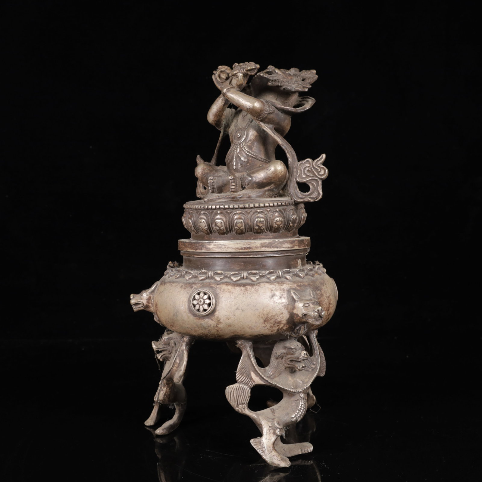An Exquisite Silver-Plated Bronze Beast-Ears and Beast Legs Figure Censer - 5