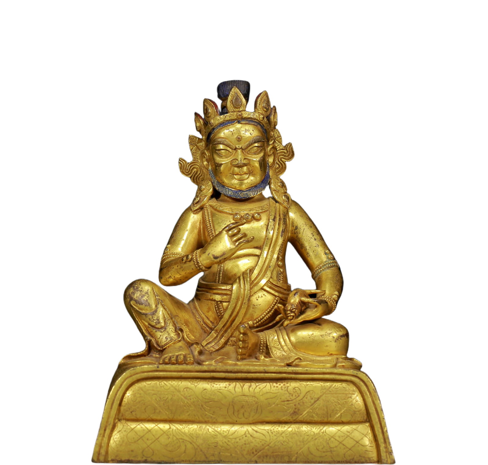A Solemn Gilt Bronze Statue of Mammon: Estimated Value:6800-13600 A Solemn Gilt Bronze Statue of Mammon,Ming Dynasty, China,Size: 5.9inx4.1inx7.9in,Weight:2665g 铜鎏金财神像，明代