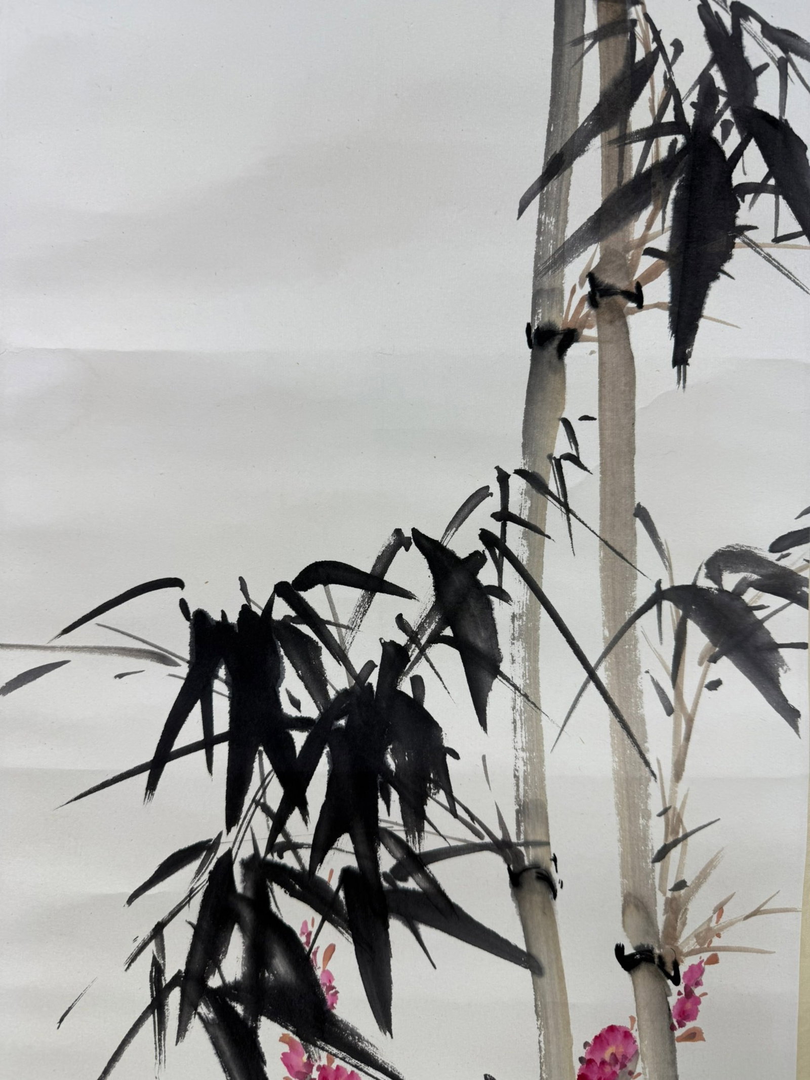 A Chinese Vertical Scroll Ink Painting of Plum Blossom and Bamboo on Paper,Zhao Shaoang - 3