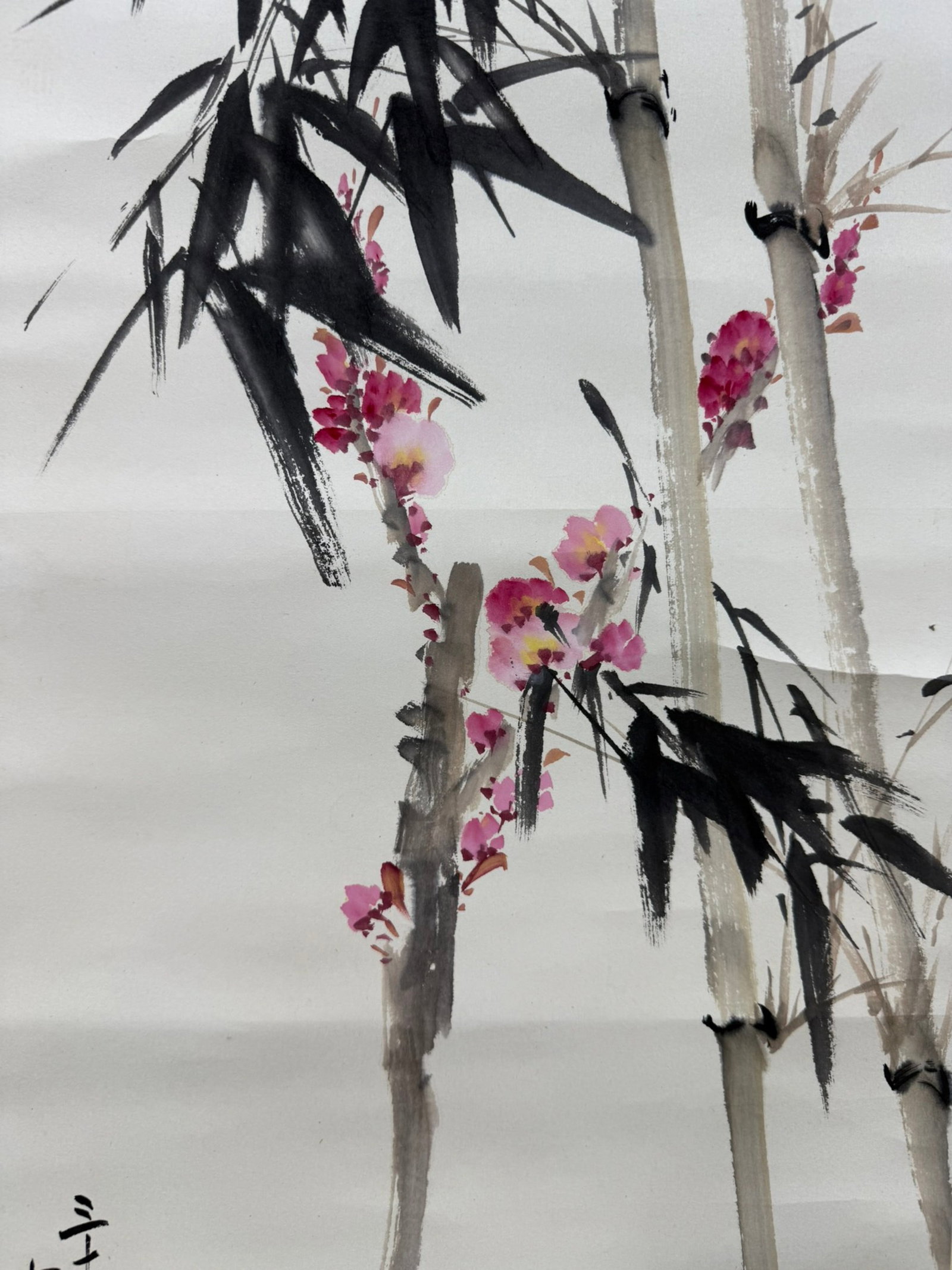A Chinese Vertical Scroll Ink Painting of Plum Blossom and Bamboo on Paper,Zhao Shaoang - 4