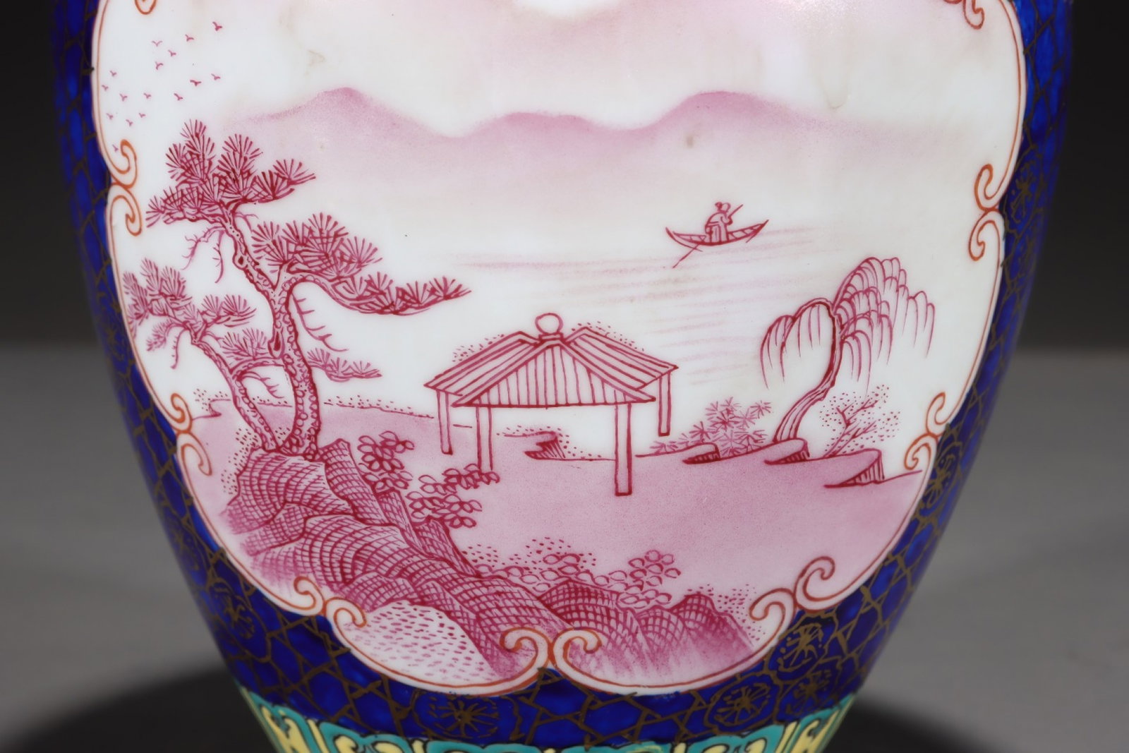 An Exquisite Famille-Rose Blue Glazed Iron-Red Painted Gold Landscape Pattern Vase - 2