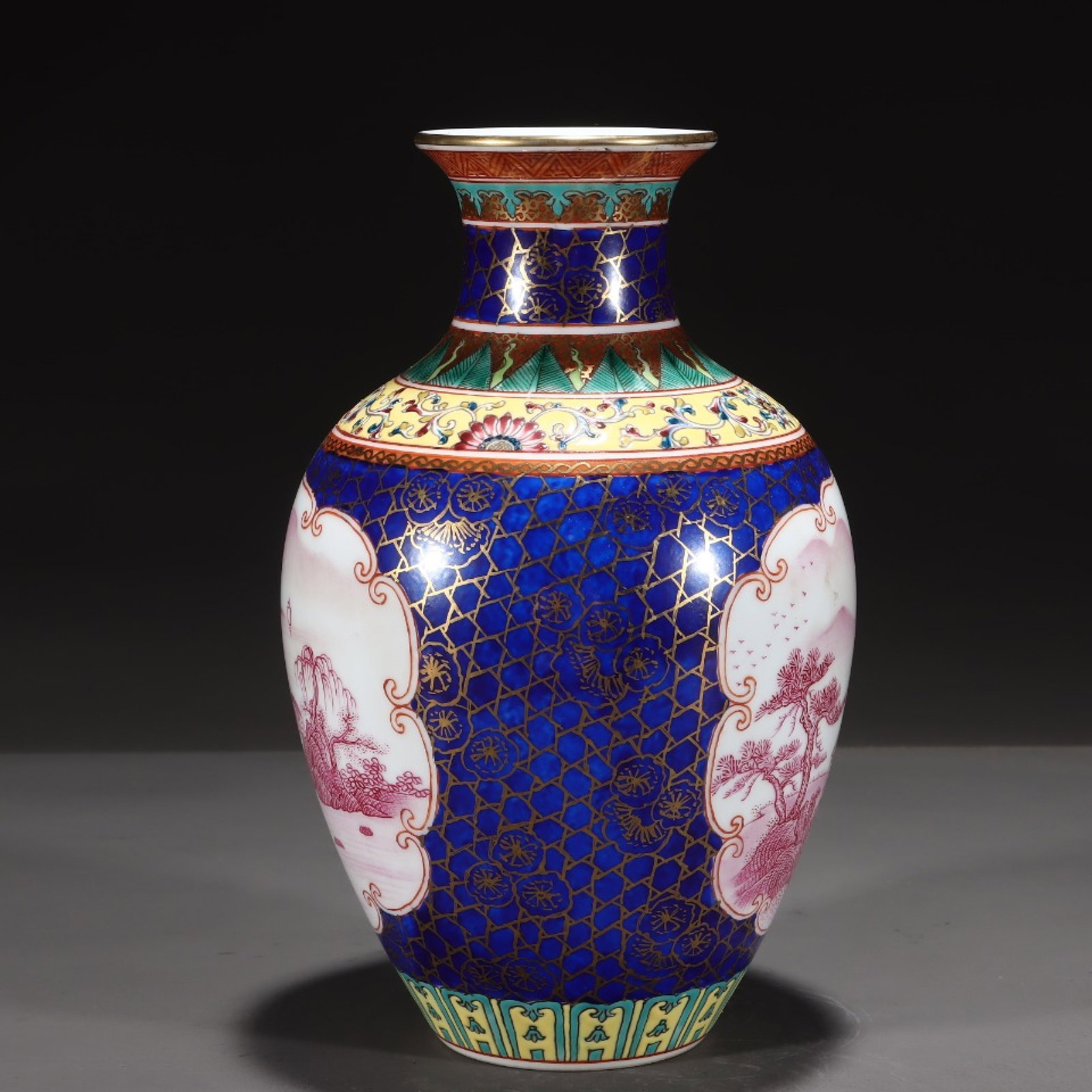An Exquisite Famille-Rose Blue Glazed Iron-Red Painted Gold Landscape Pattern Vase - 3
