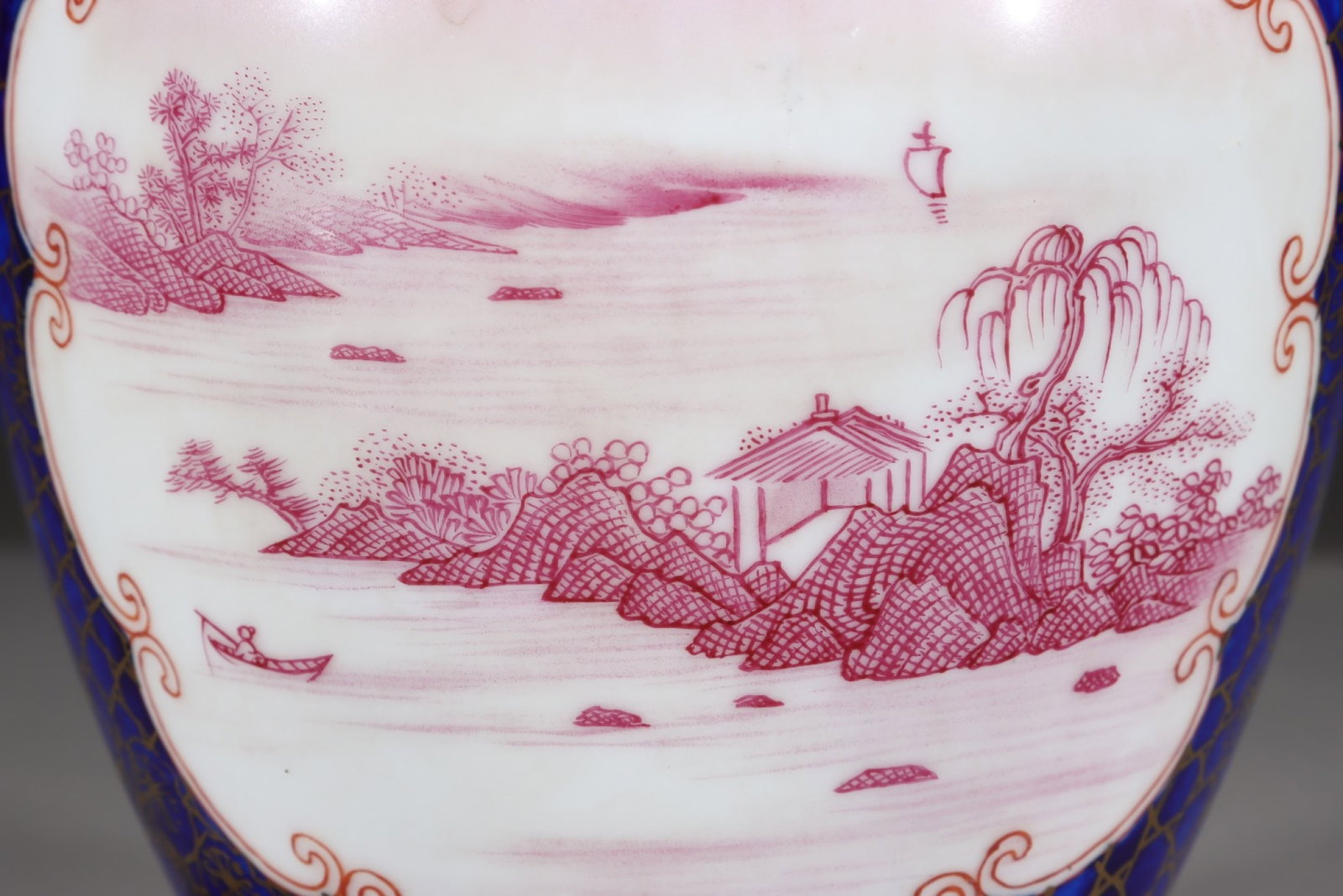 An Exquisite Famille-Rose Blue Glazed Iron-Red Painted Gold Landscape Pattern Vase - 5