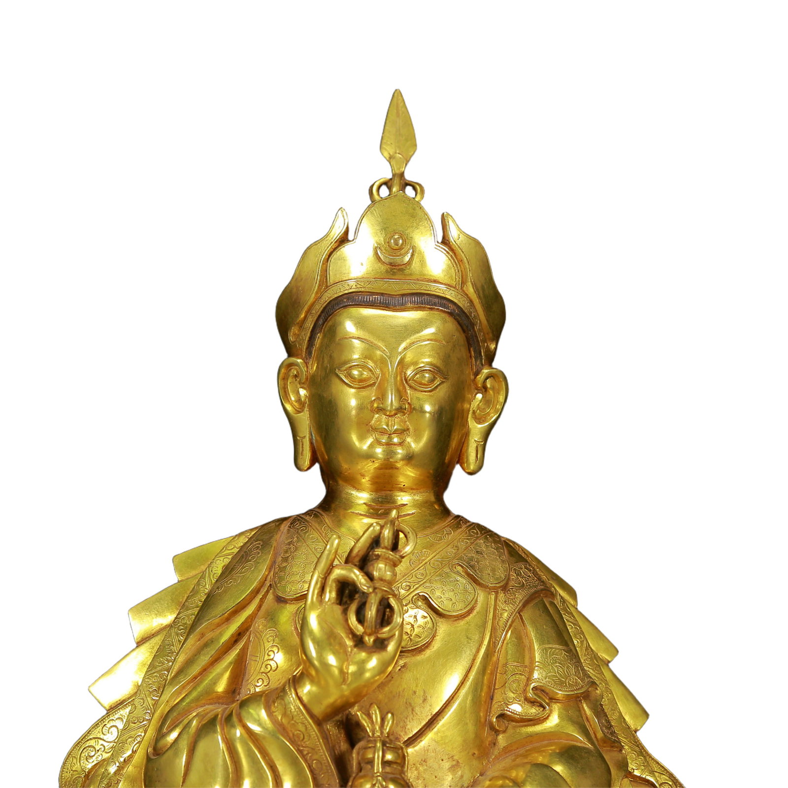 A Solemn Gilt Bronze Statue of Padma Sambhava - 2