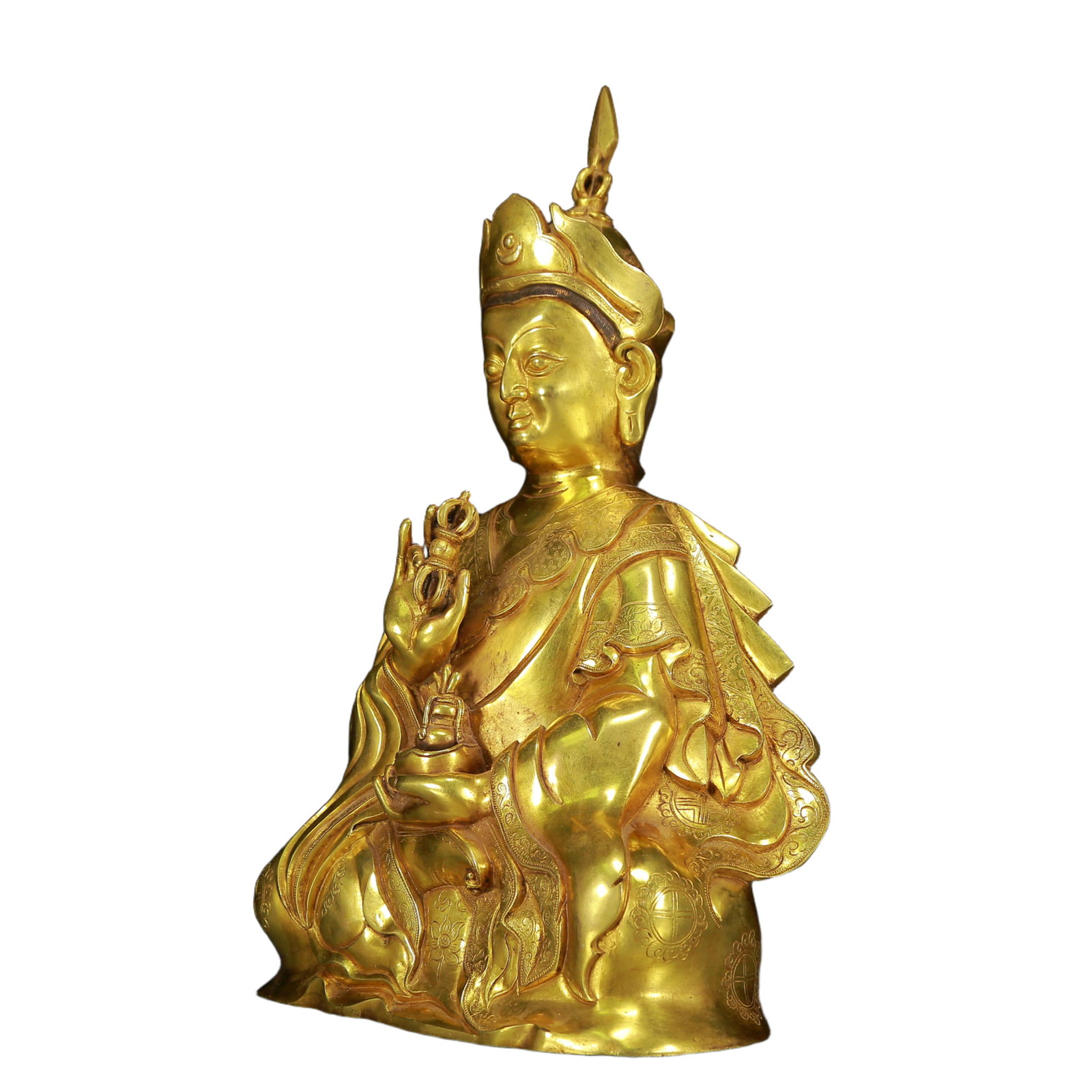 A Solemn Gilt Bronze Statue of Padma Sambhava - 4