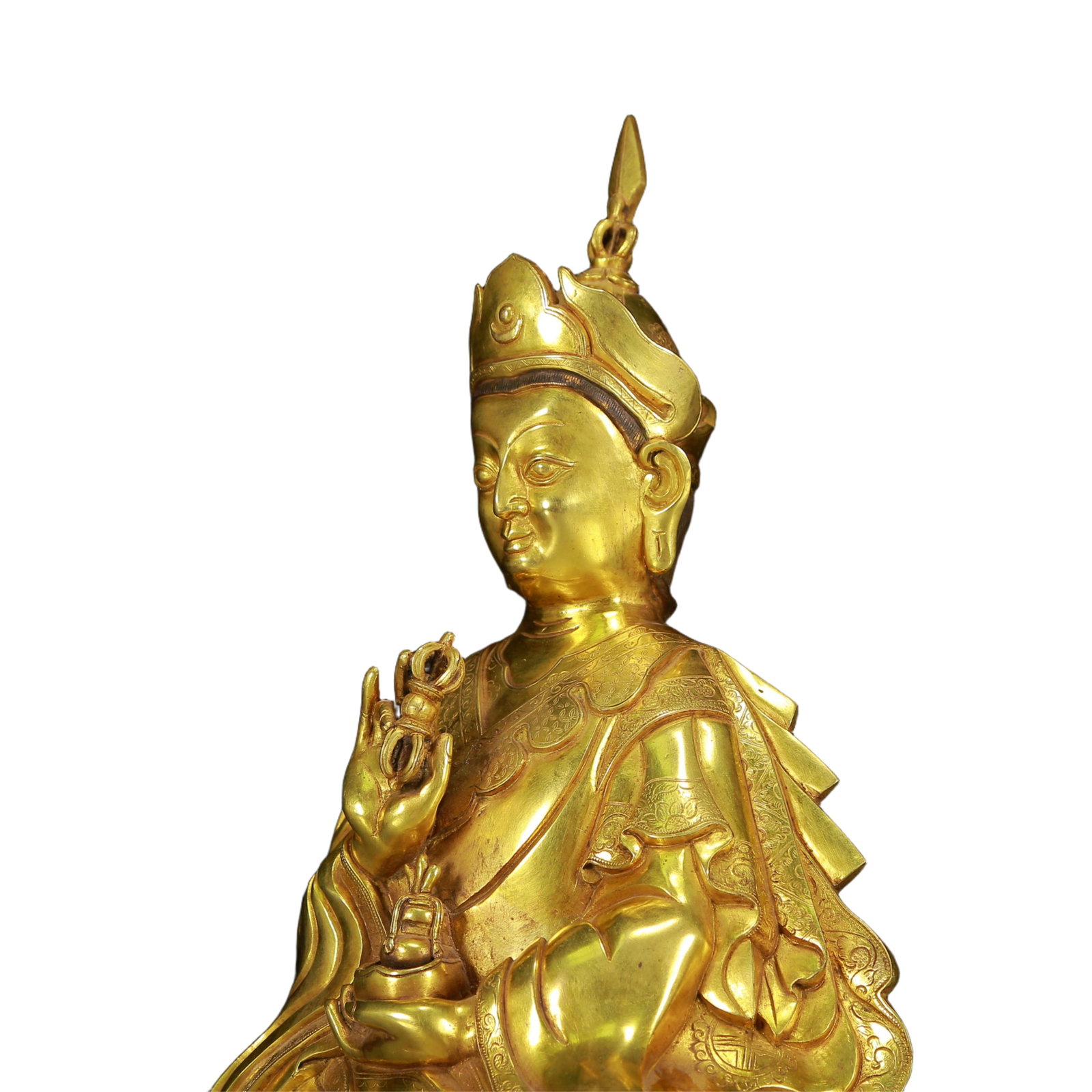 A Solemn Gilt Bronze Statue of Padma Sambhava - 5