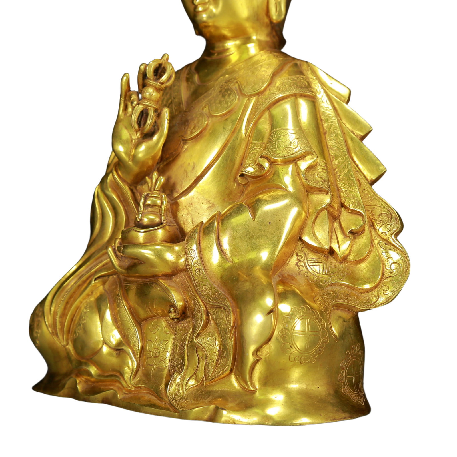 A Solemn Gilt Bronze Statue of Padma Sambhava - 6