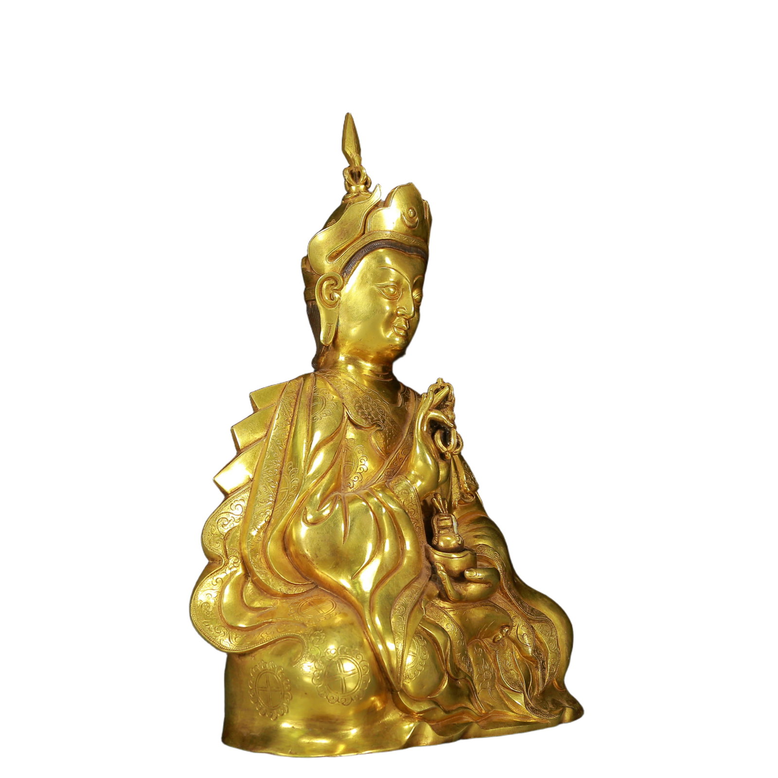 A Solemn Gilt Bronze Statue of Padma Sambhava - 7
