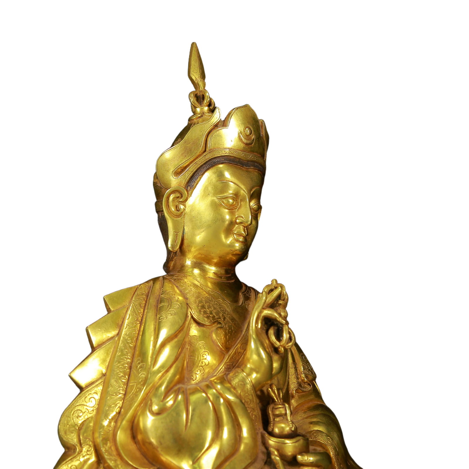 A Solemn Gilt Bronze Statue of Padma Sambhava - 8